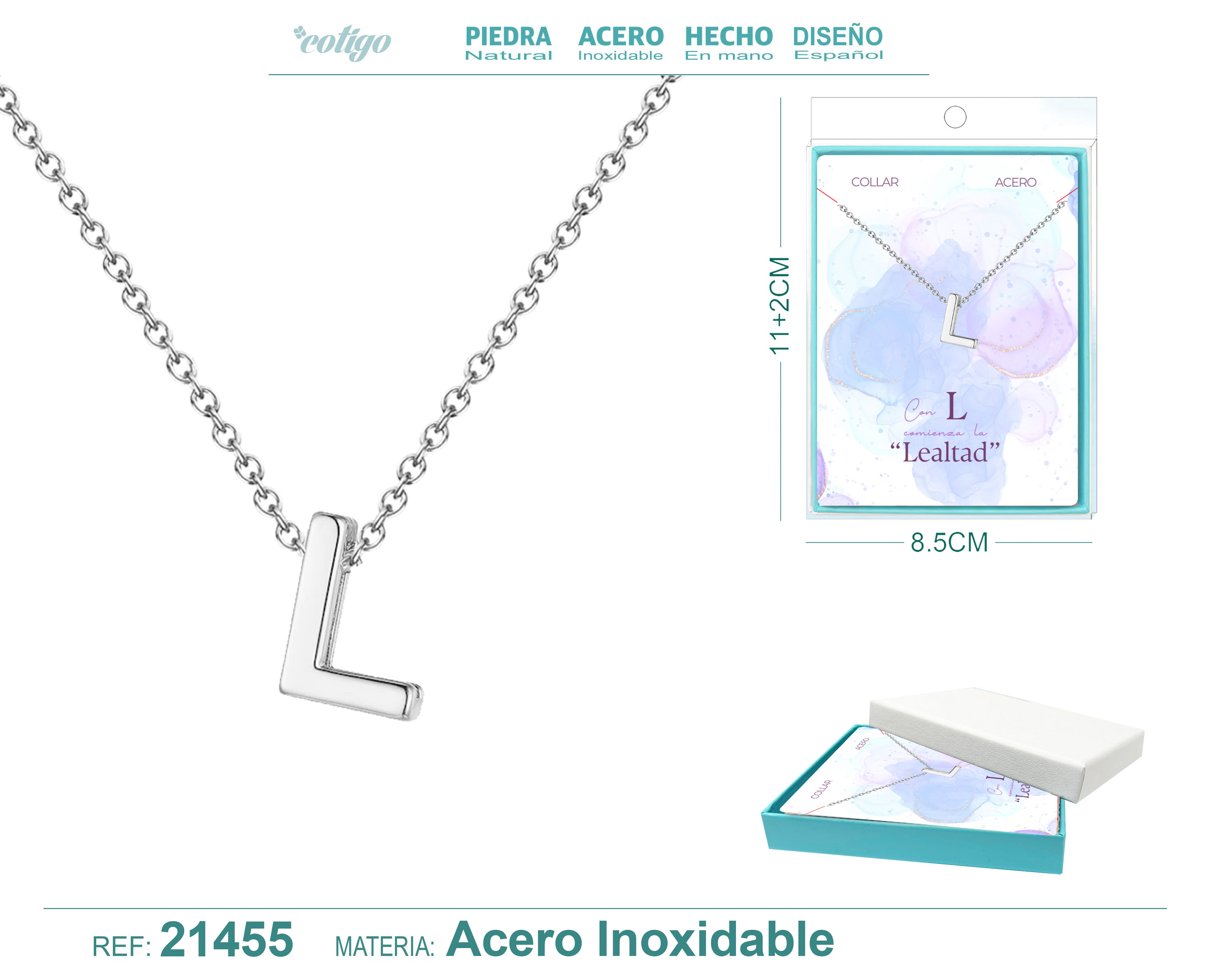 Collar Letra L Acerocolor Plateado