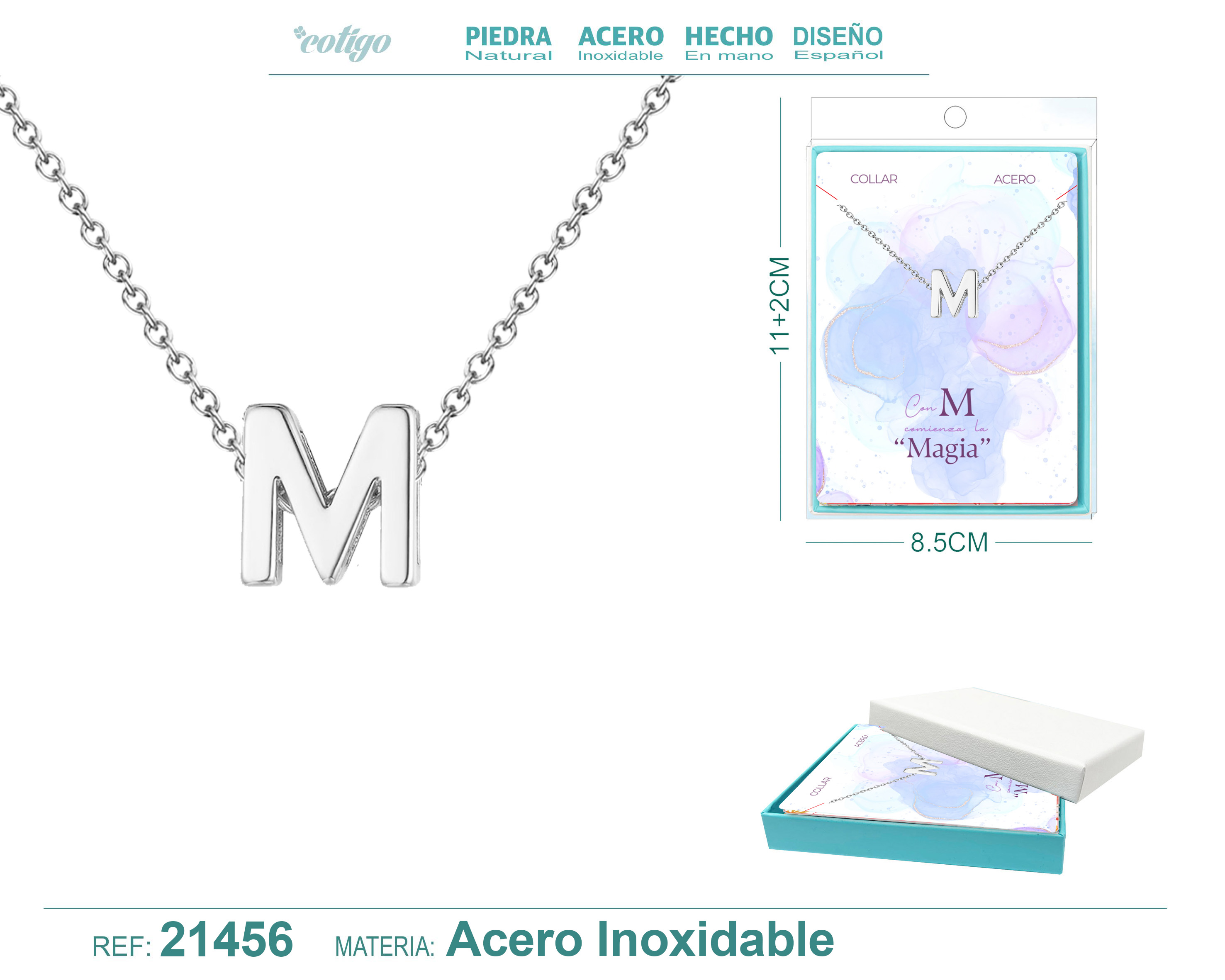 Collar Letra M Acerocolor Plateado