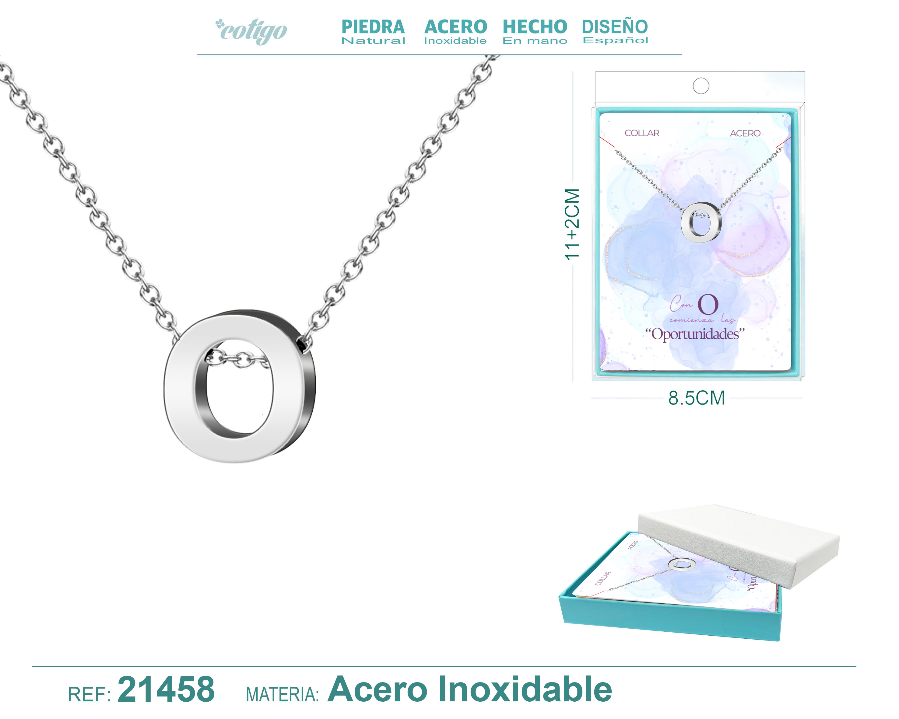 Collar Letra O Acerocolor Plateado