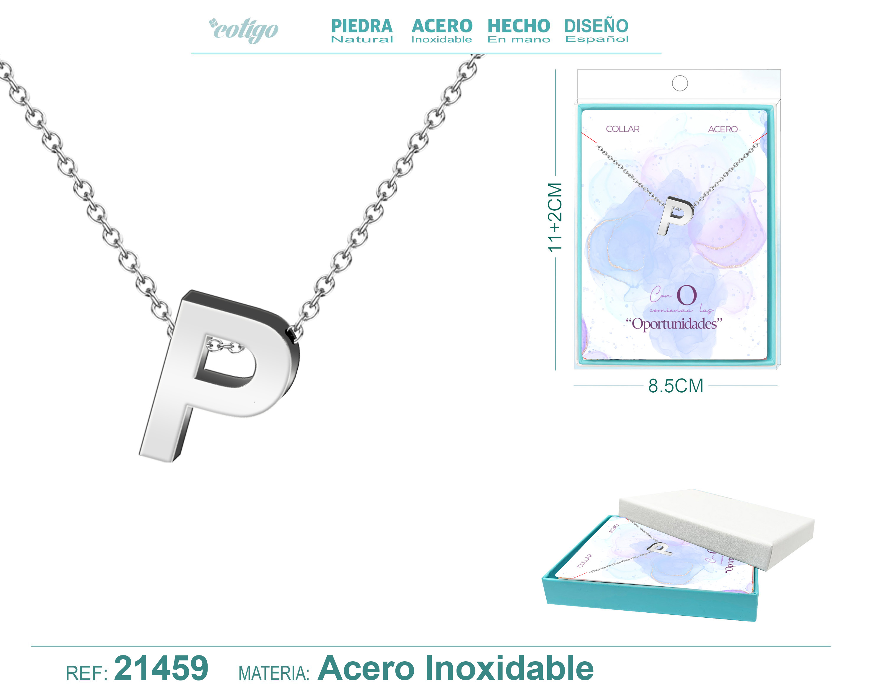 Collar Letra P Acerocolor Plateado