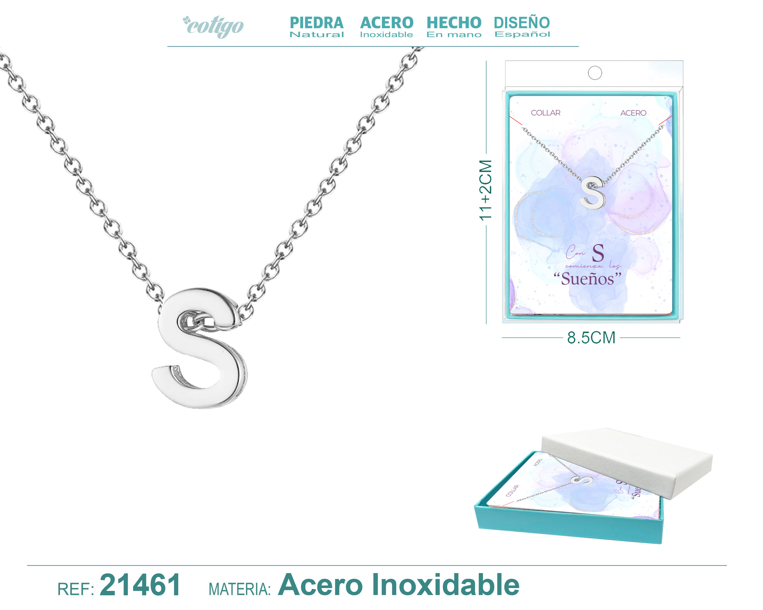 Collar Letra S Acerocolor Plateado
