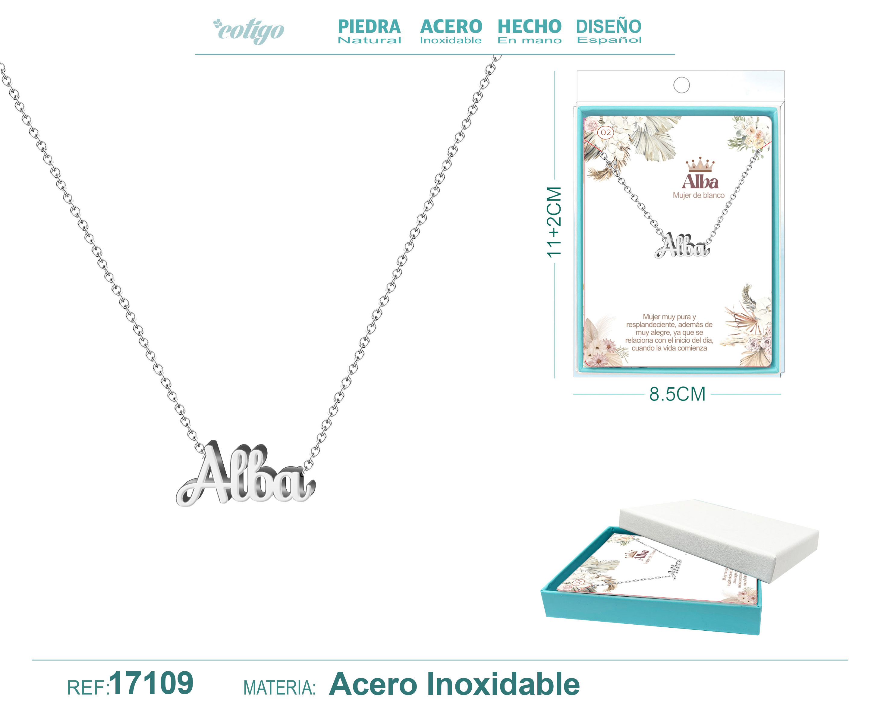 Collar Nombre Alba Acerocolor Plateado