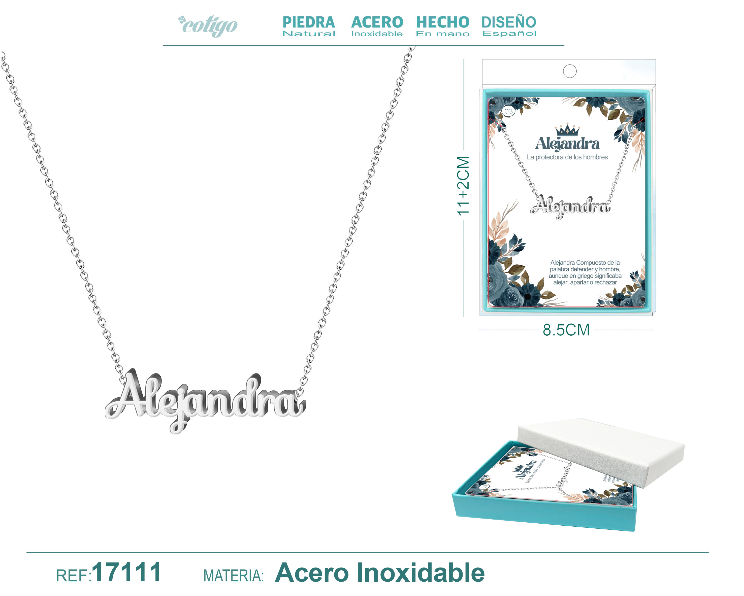 Collar Nombre Alejandra Acerocolor Plateado