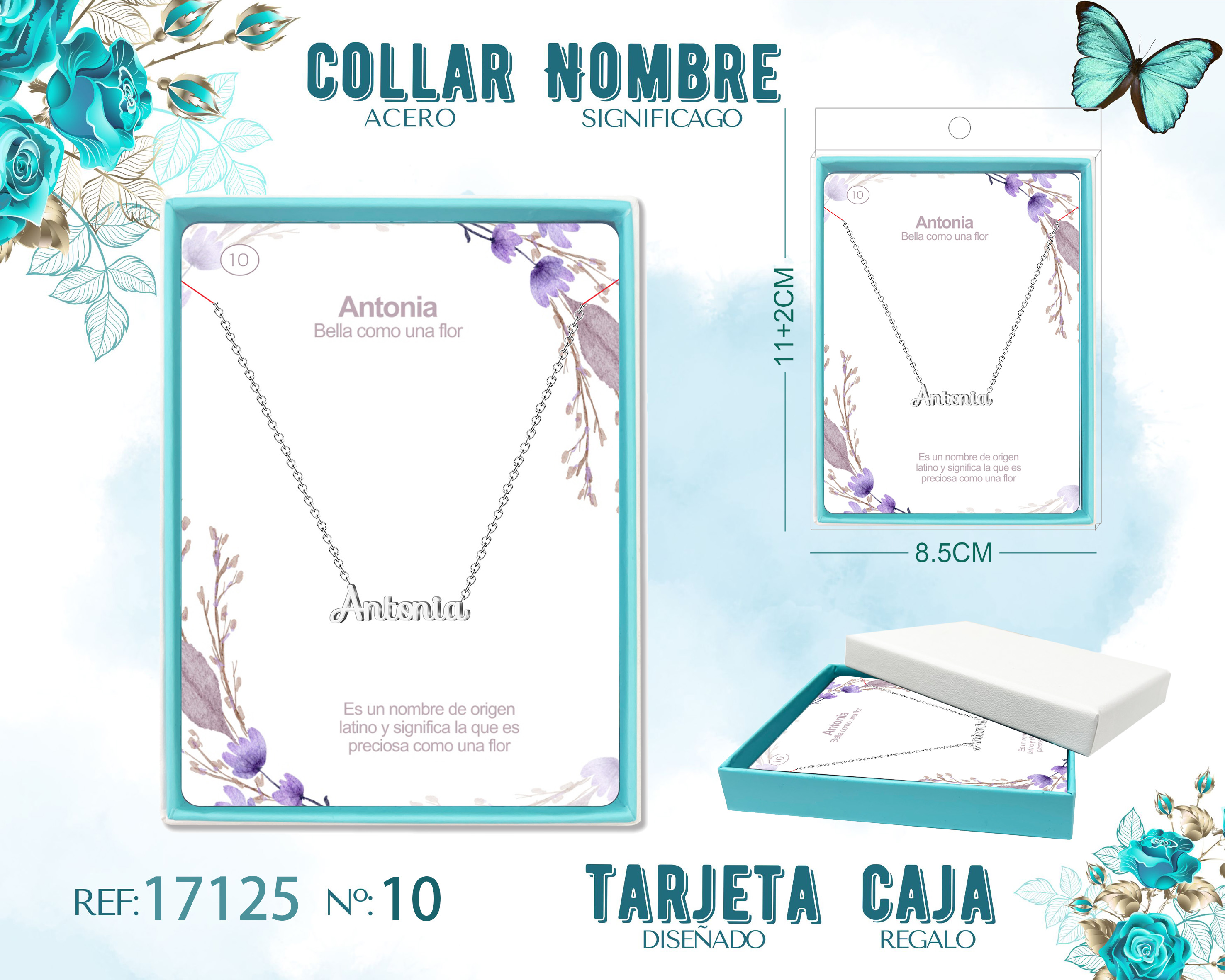 10 Collar Nombre- Antonia -Acero Plateado