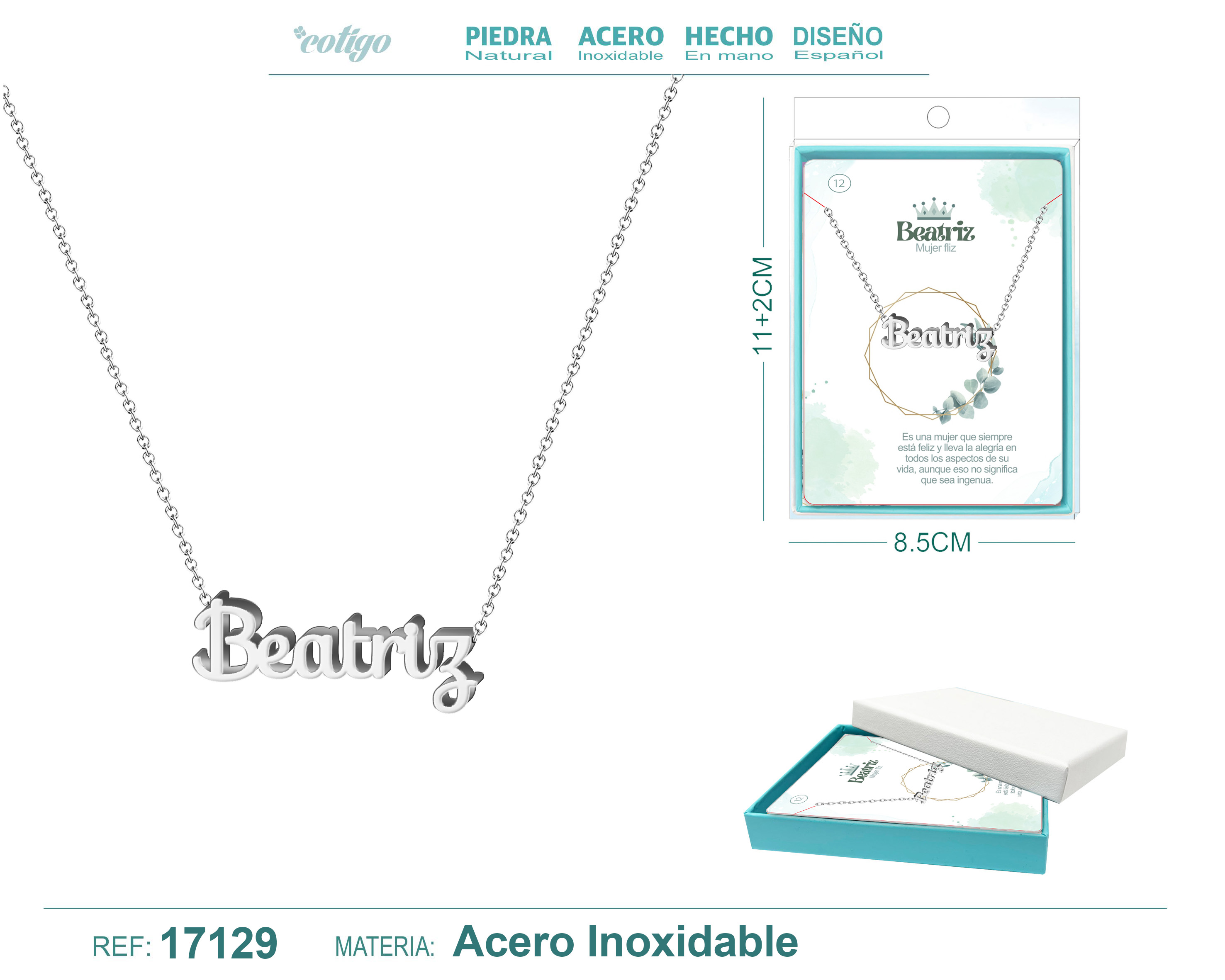 Collar Nombre Beatriz Acerocolor Plateado