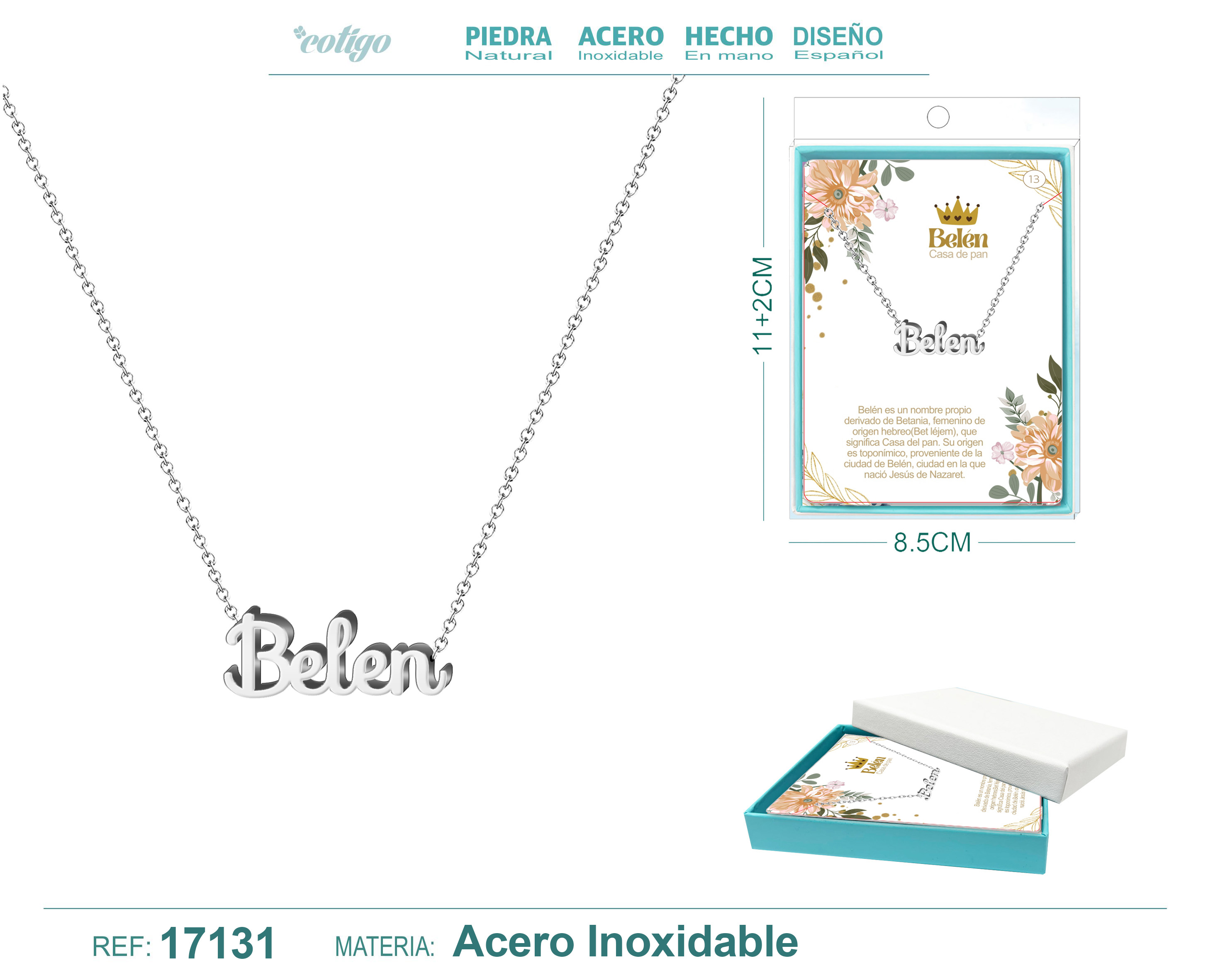 Collar Nombre Belen Acerocolor Plateado