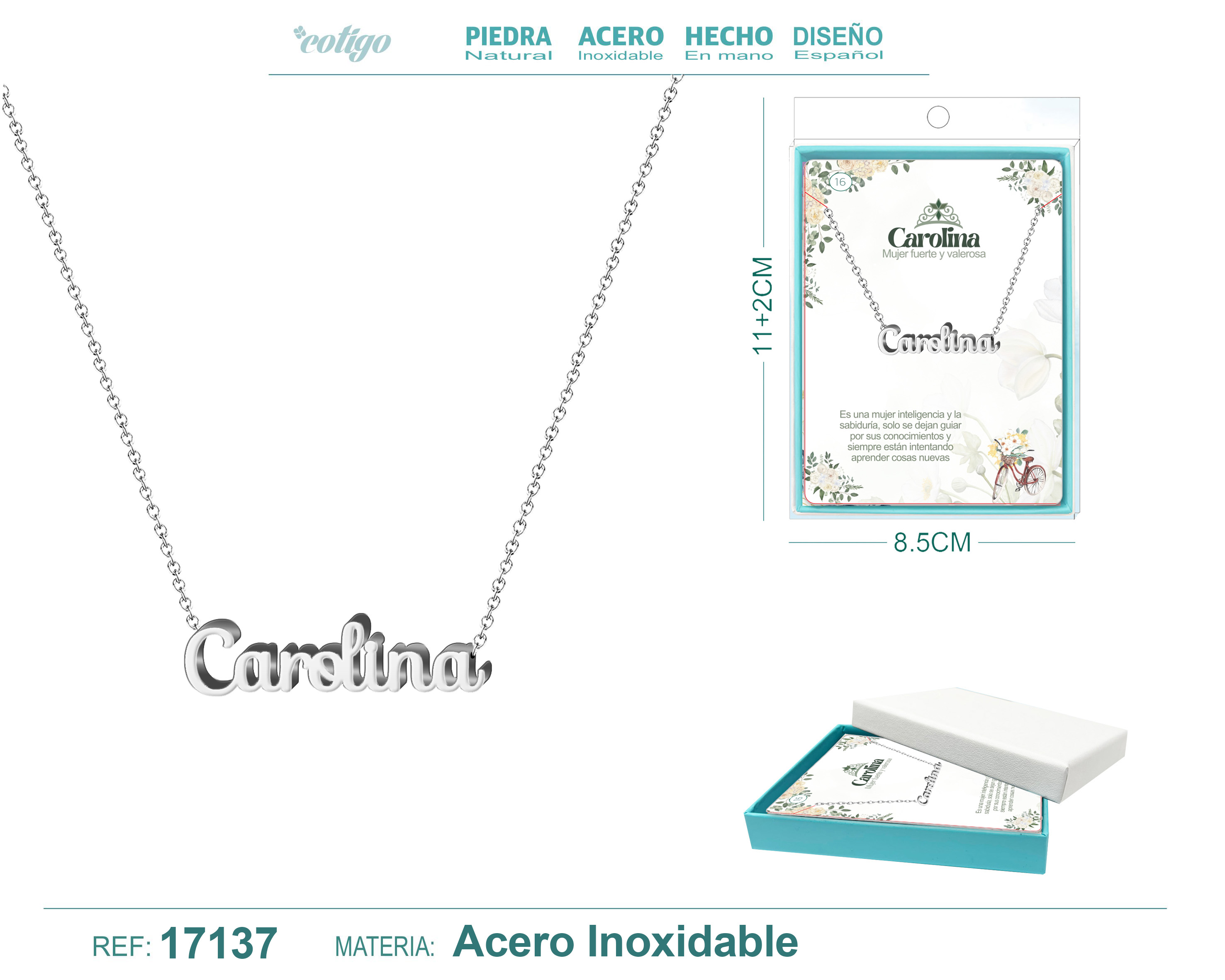 Collar Nombre Carolina Acerocolor Plateado