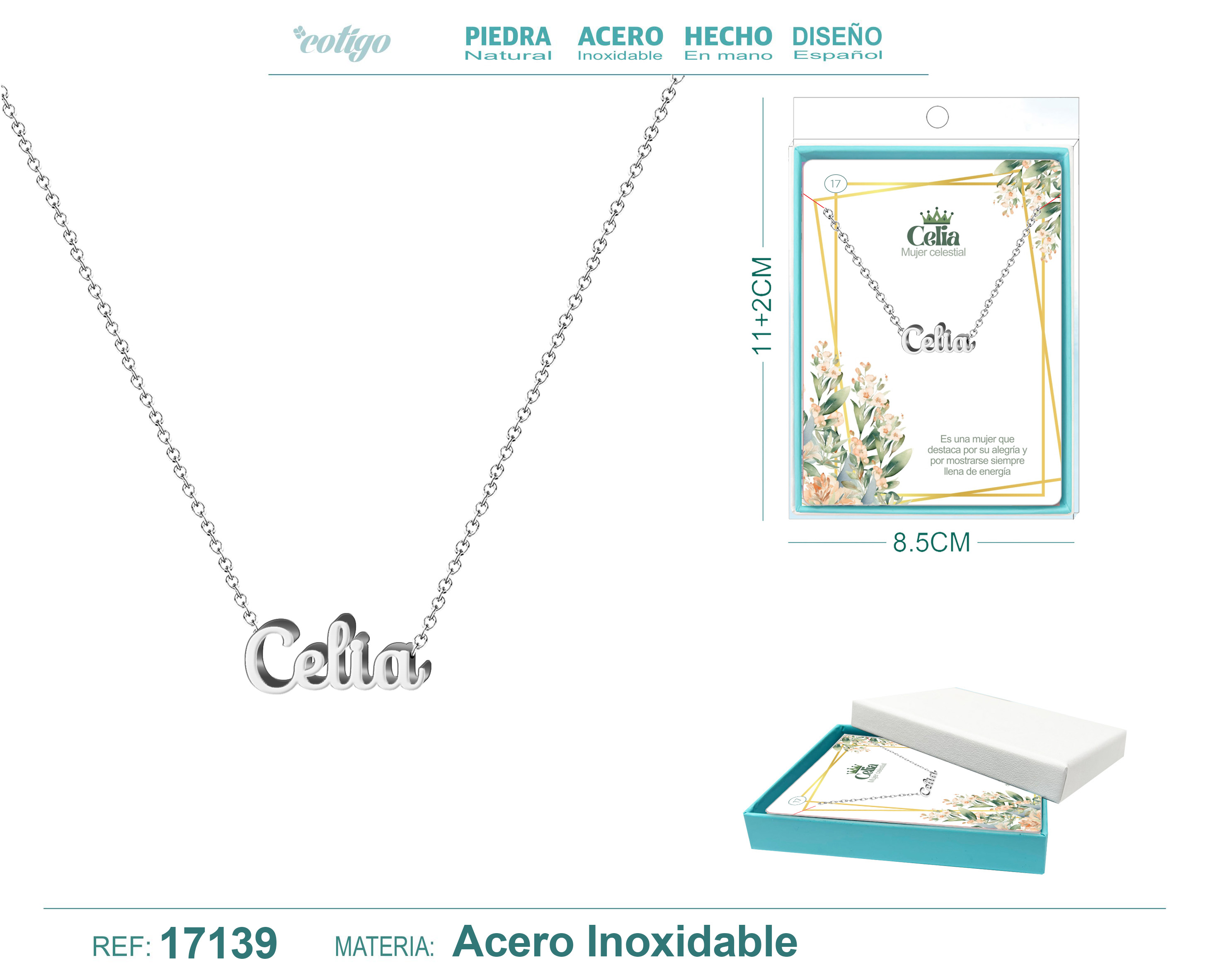 Collar Nombre Celia Acerocolor Plateado