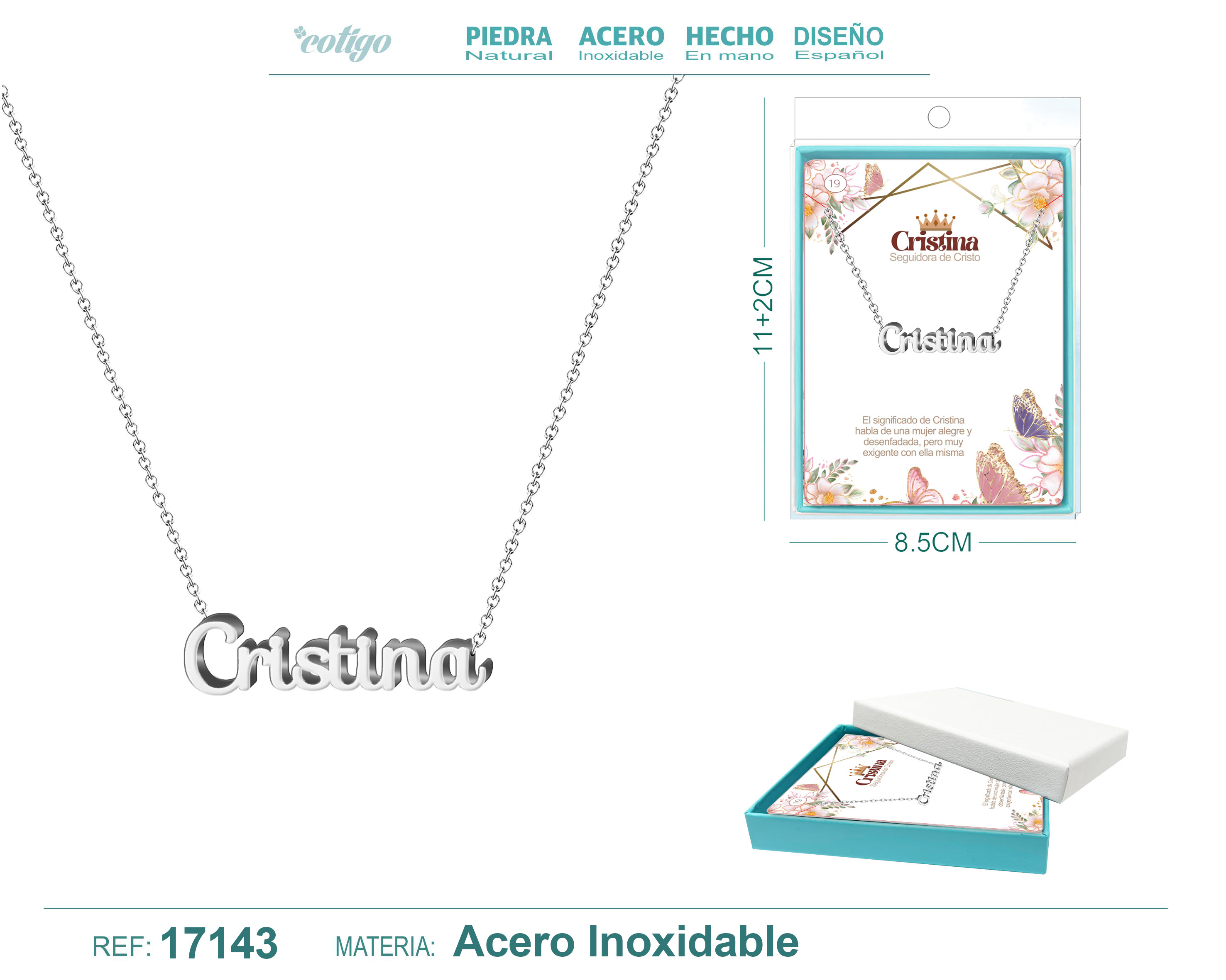 Collar Nombre Cristina Acerocolor Plateado