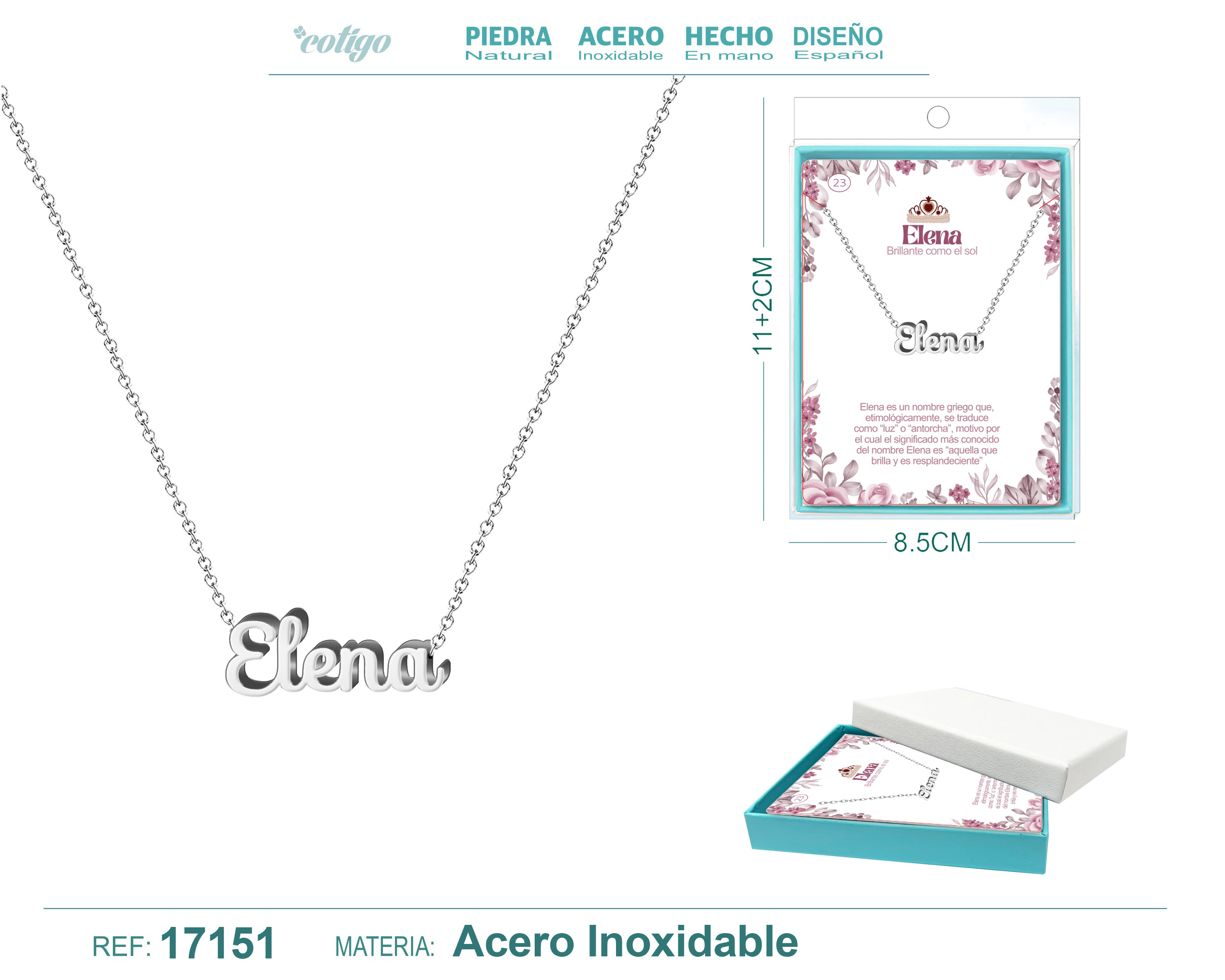 Collar Nombre Elena Acerocolor Plateado