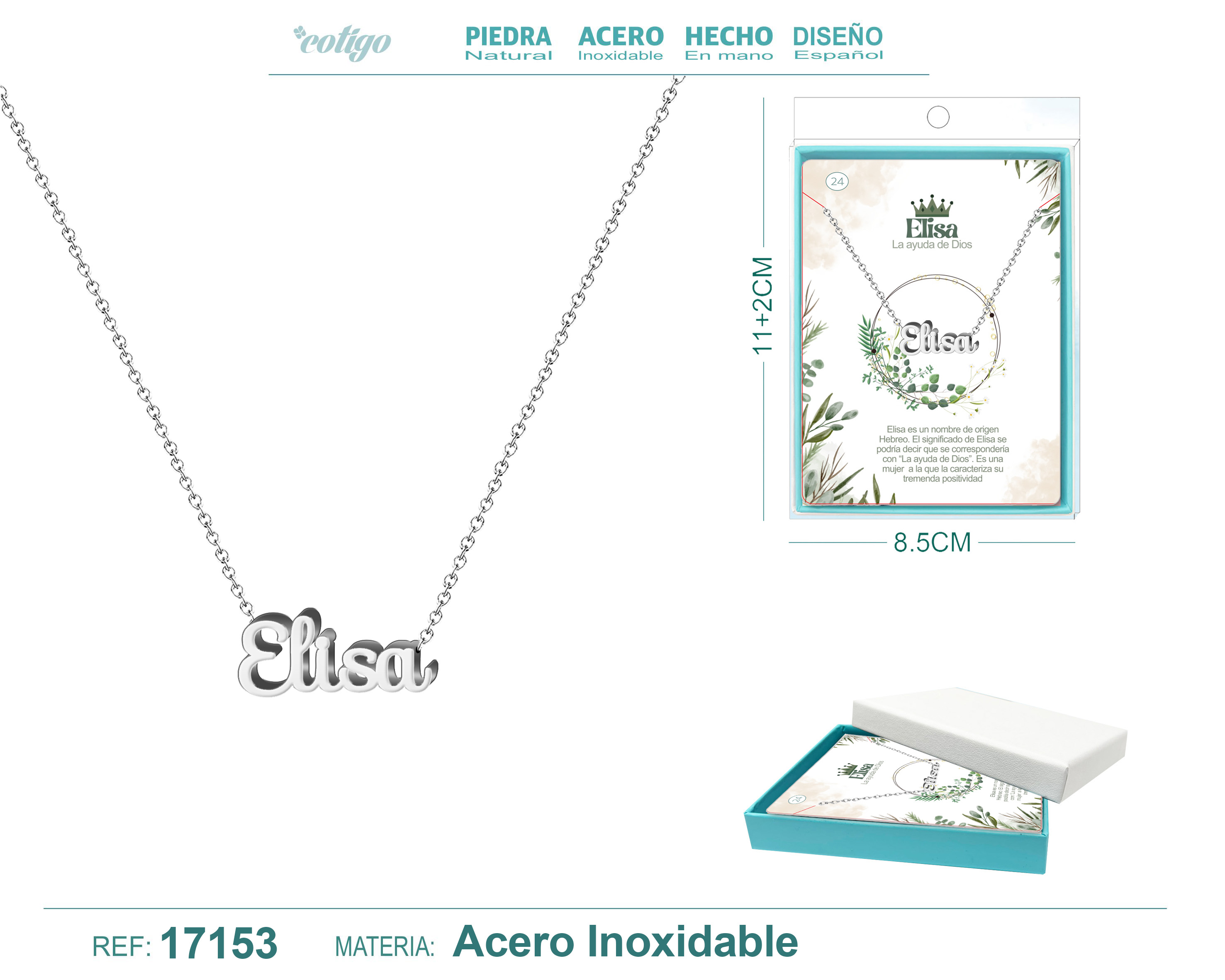 Collar Nombre Elisa Acerocolor Plateado