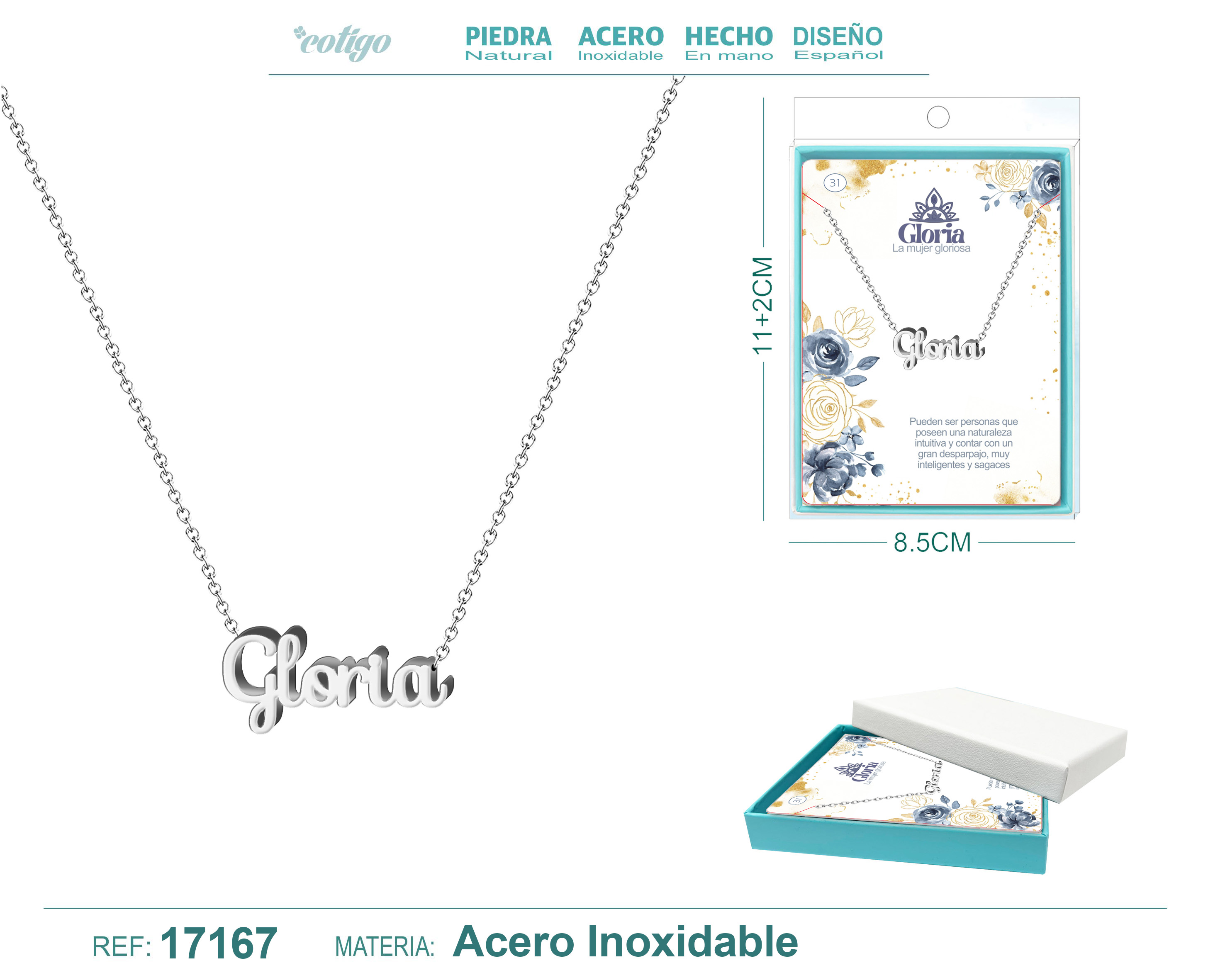 Collar Nombre Gloria Acerocolor Plateado