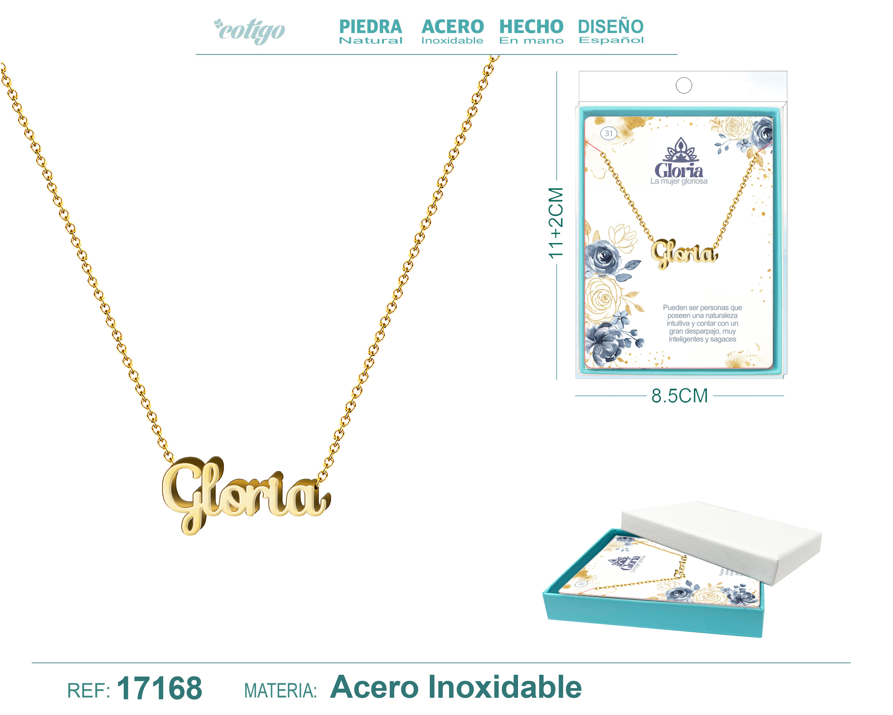Collar Nombre Gloria Acerocolor Dorado