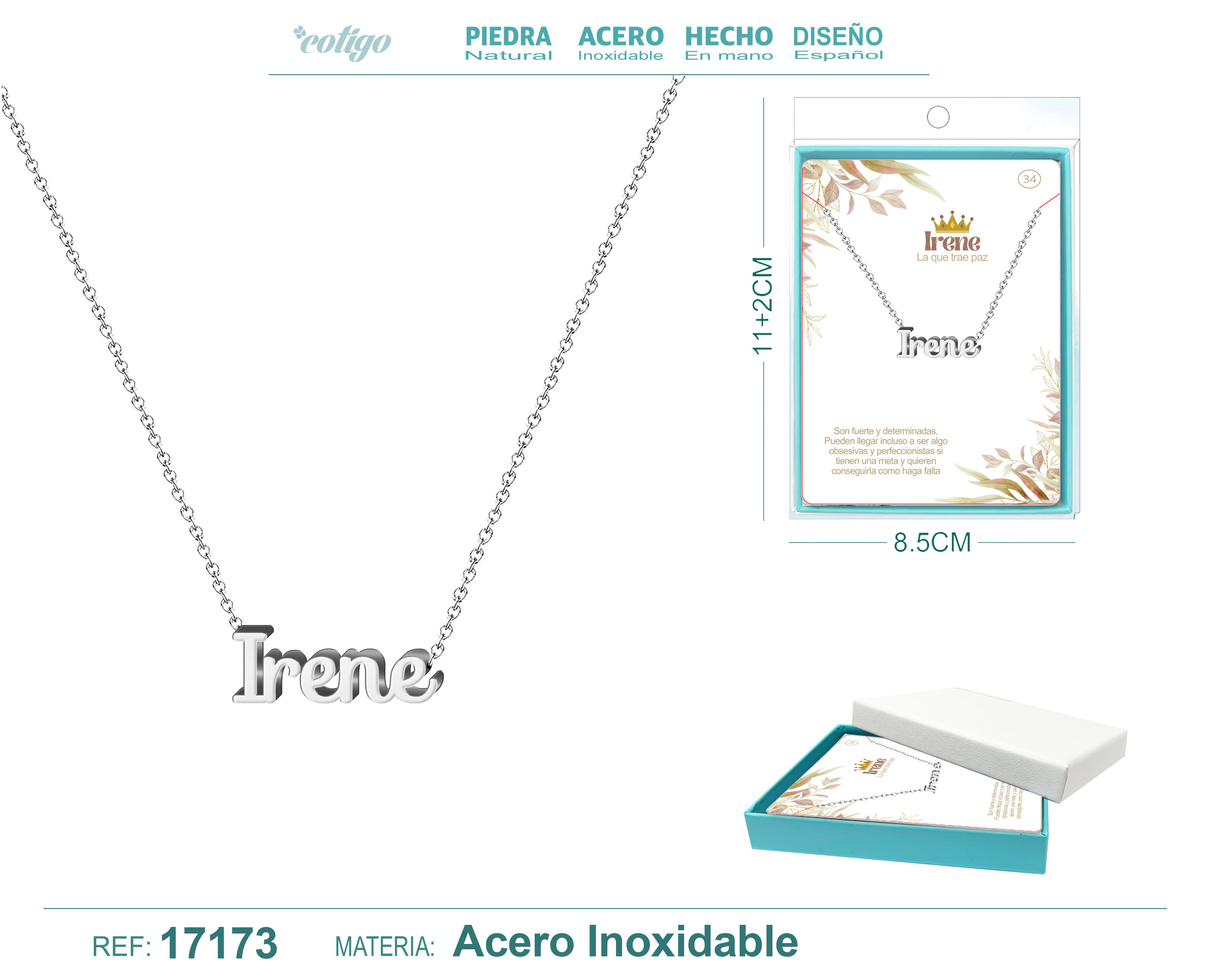 Collar Nombre Irene Acerocolor Plateado