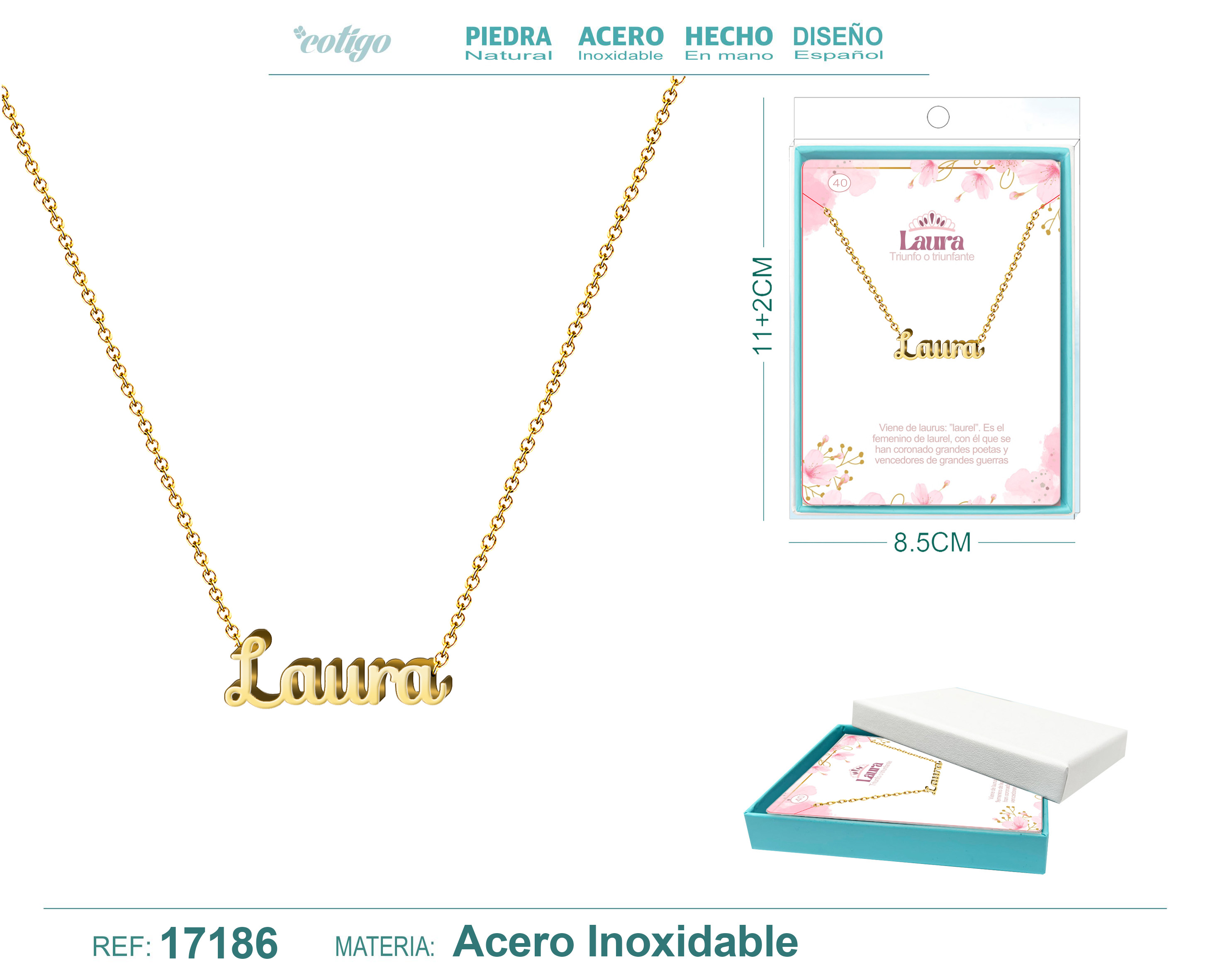 Collar Nombre Laura Acerocolor Dorado