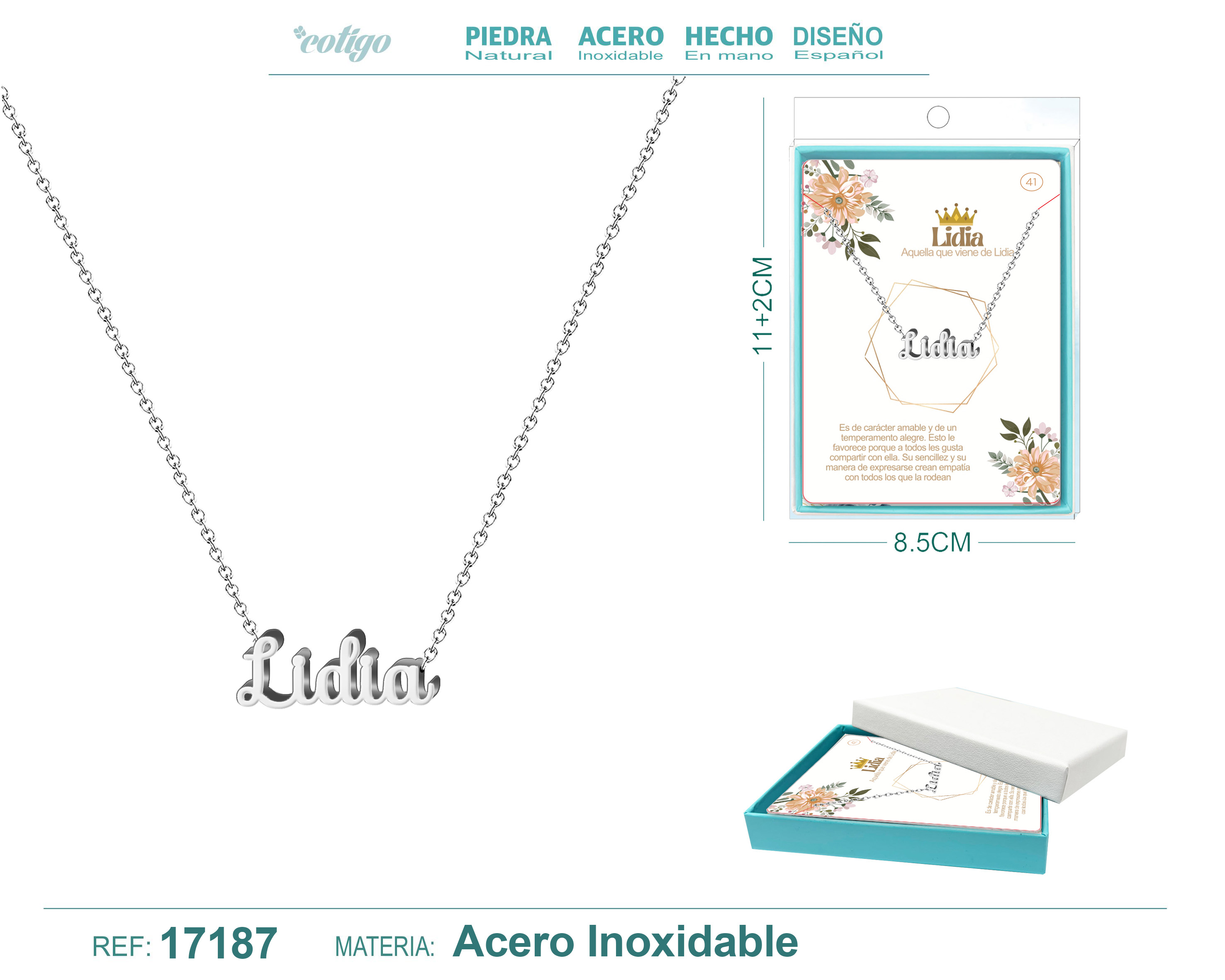 Collar Nombre Lidia Acerocolor Plateado