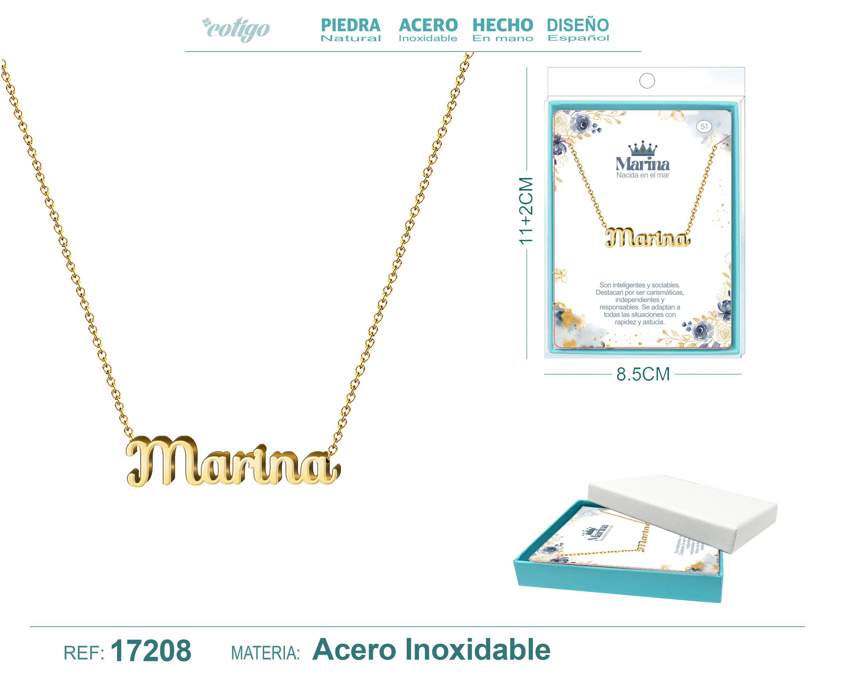 Collar Nombre Marina Acerocolor Dorado