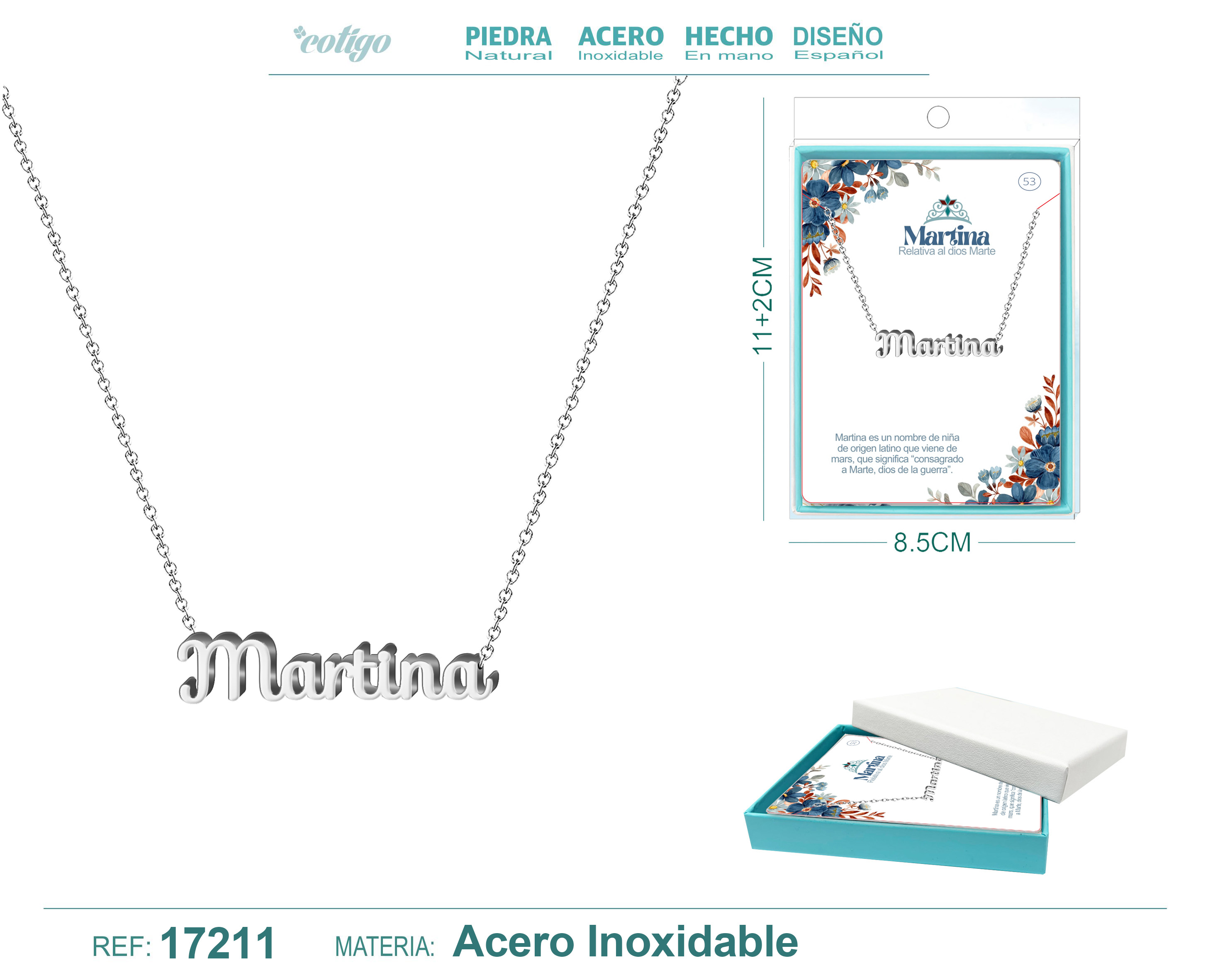Collar Nombre Martina Acerocolor Plateado