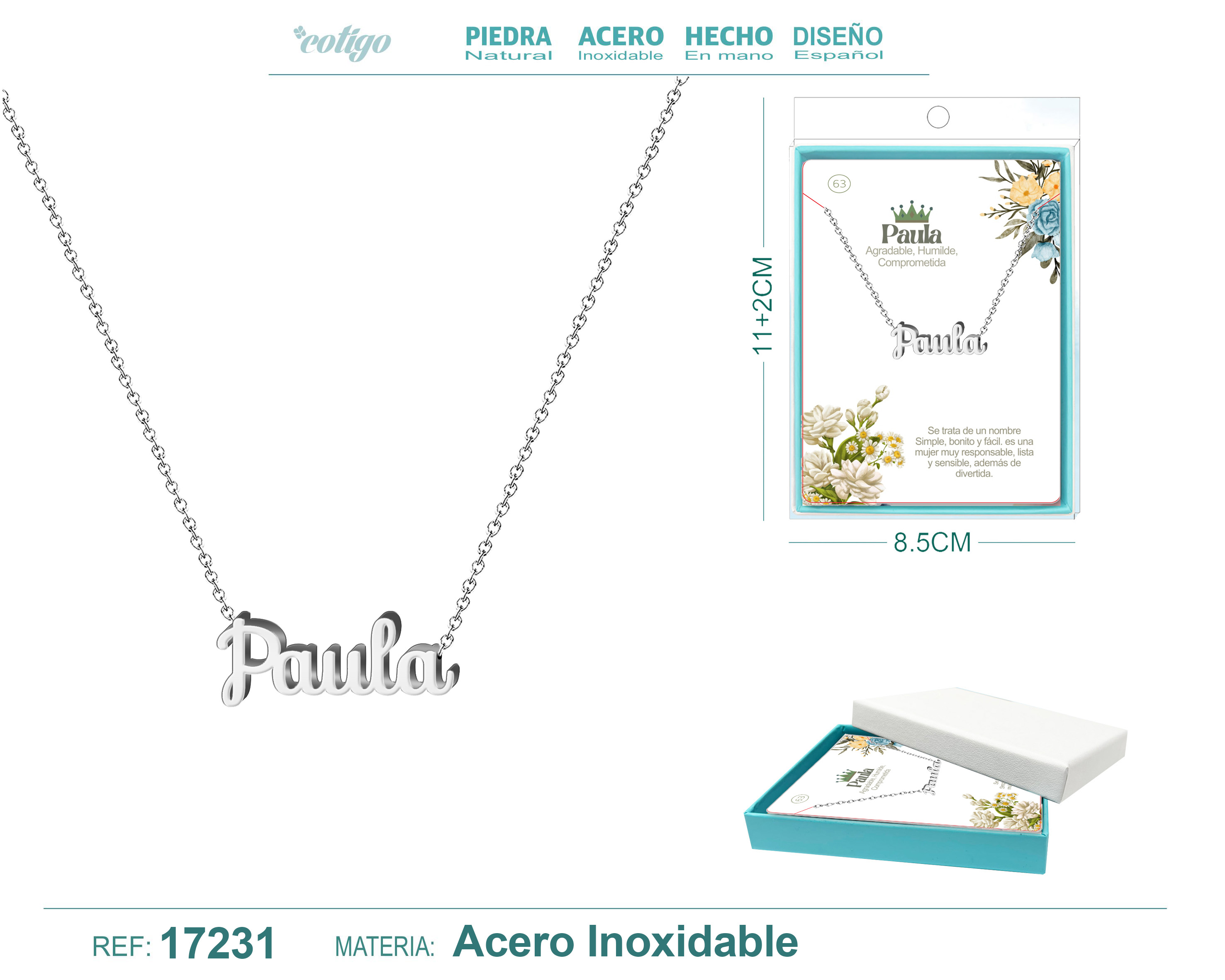 Collar Nombre Paula Acerocolor Plateado