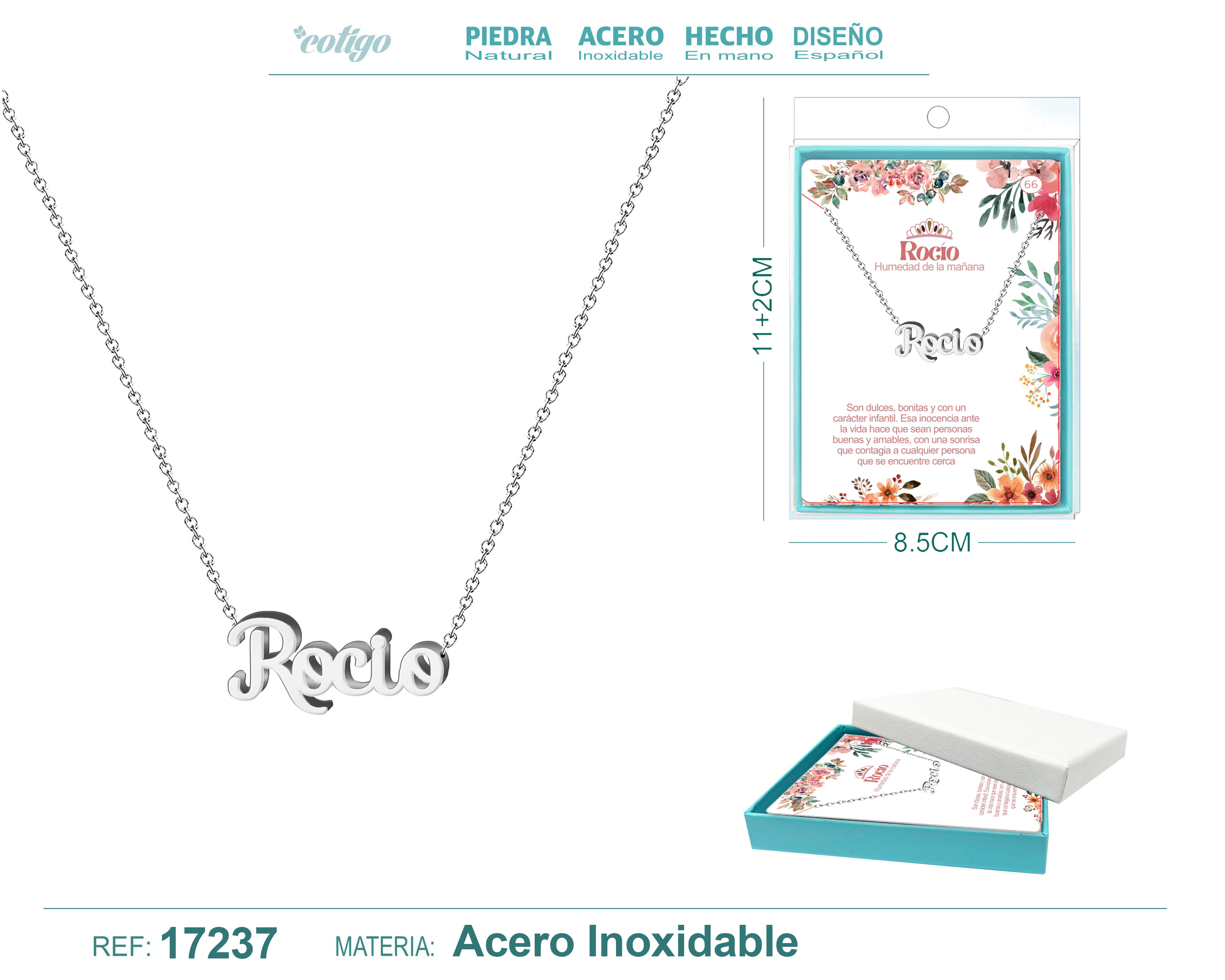 Collar Nombre Rocío Acerocolor Plateado