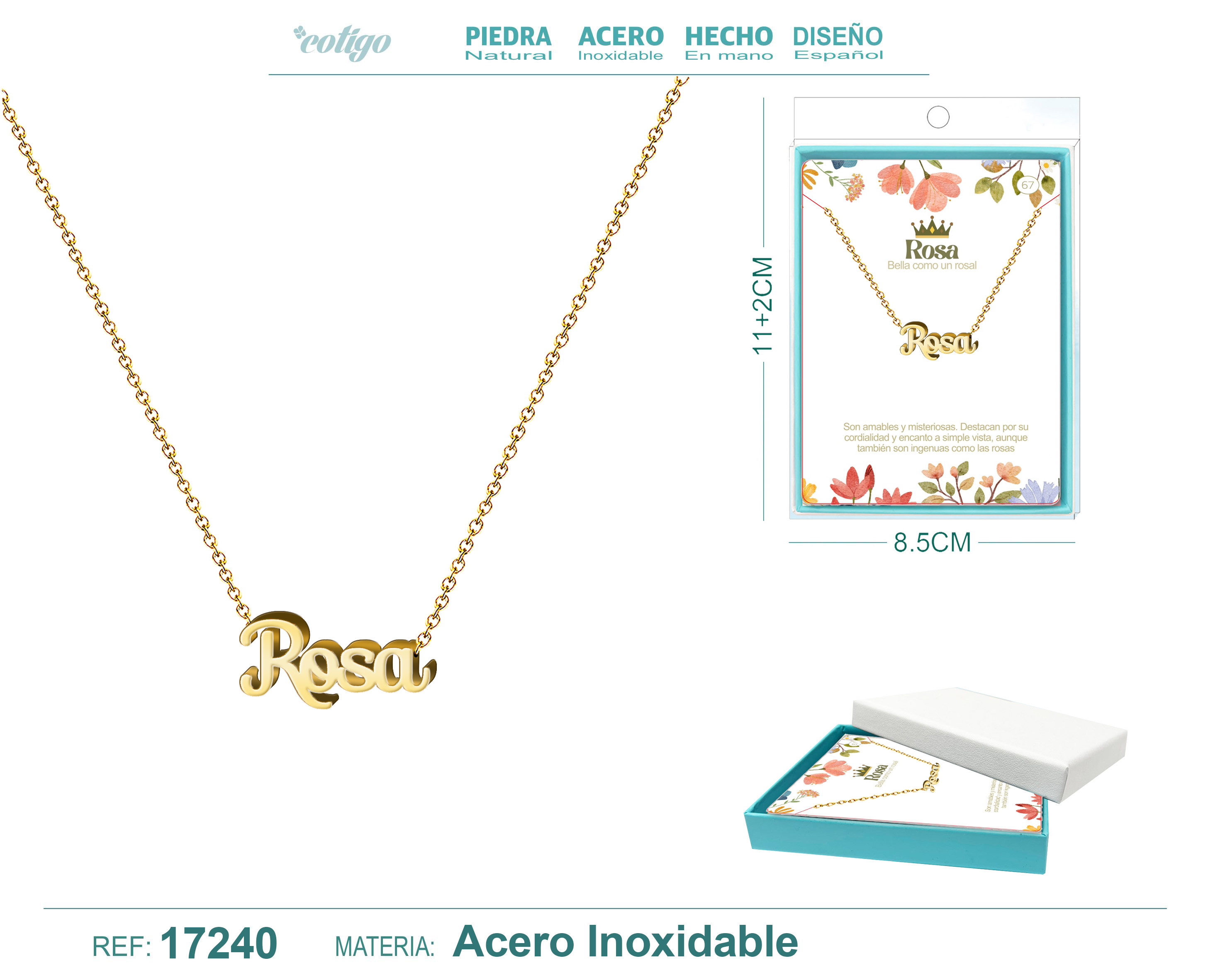 Collar Nombre Rosa Acerocolor Dorado