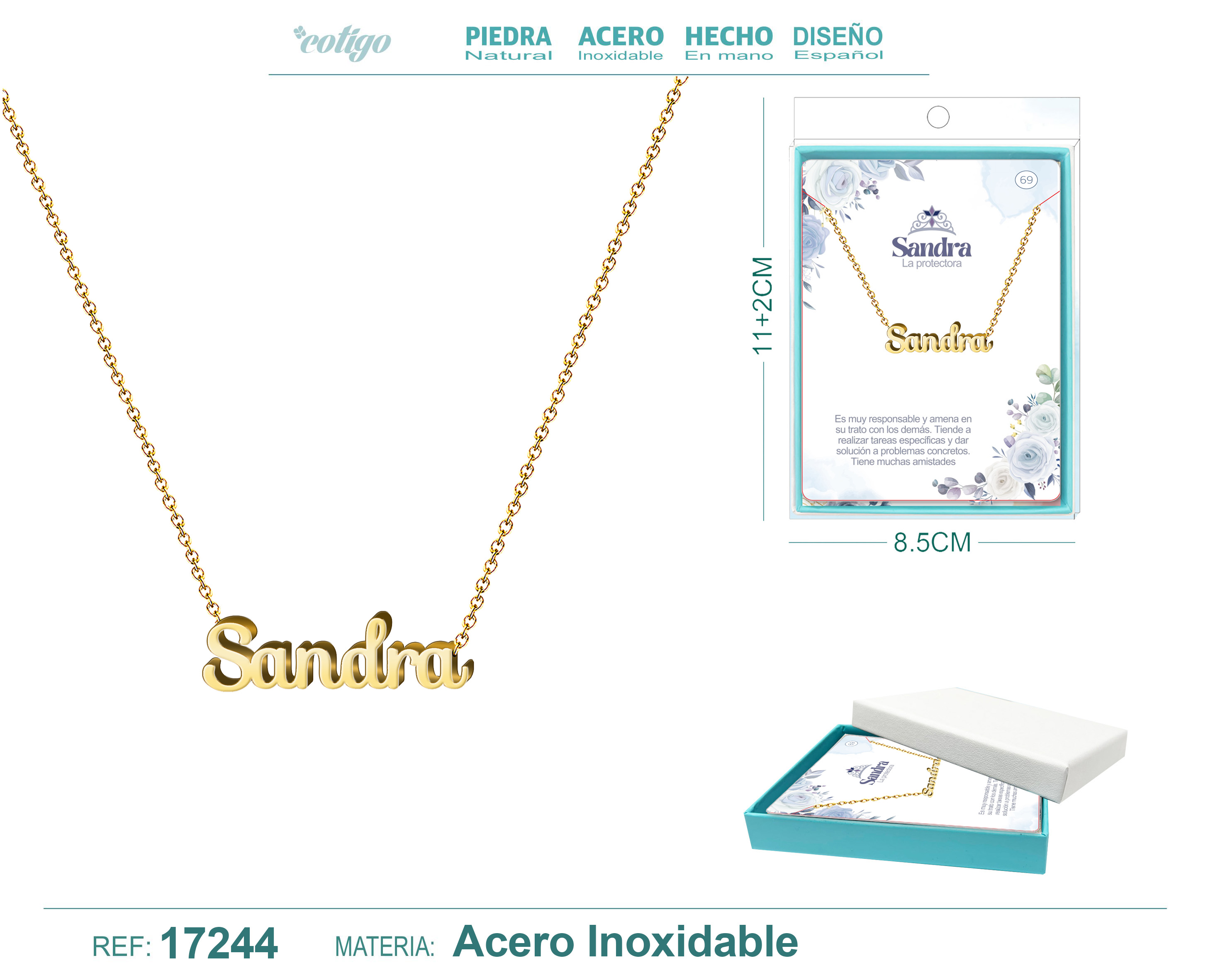Collar Nombre Sandra Acerocolor Dorado