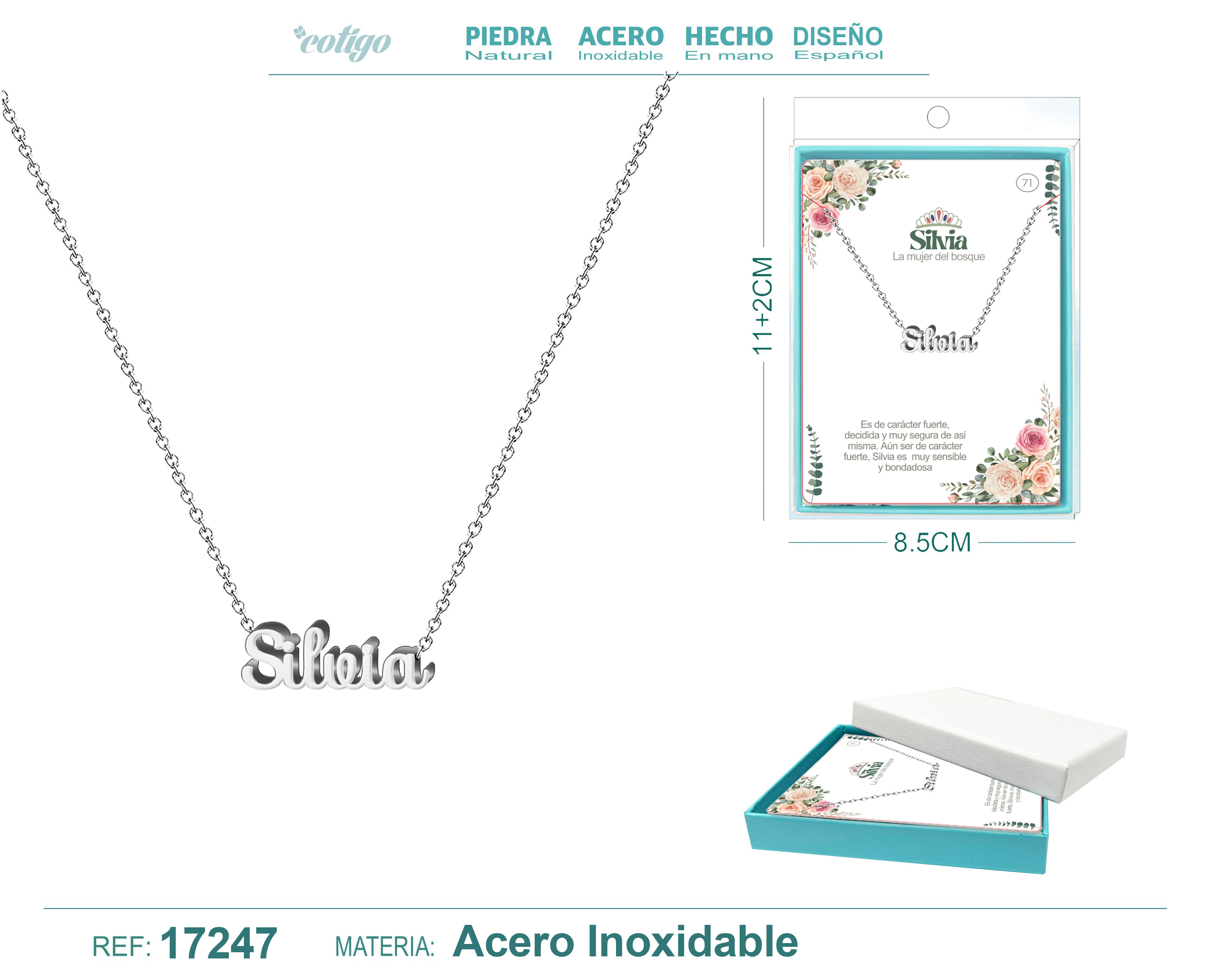 Collar Nombre Silvia Acerocolor Plateado