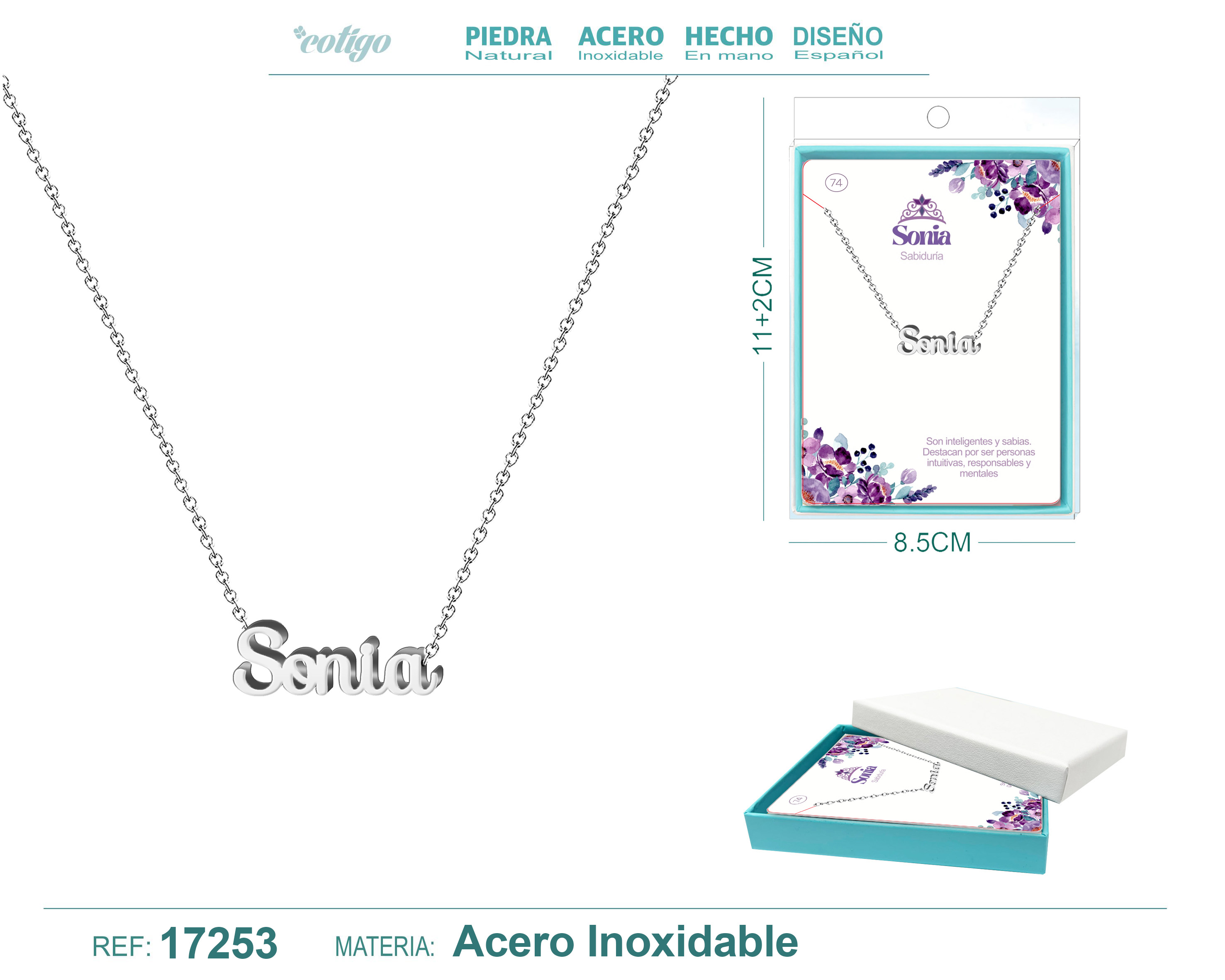 Collar Nombre Sonia Acerocolor Plateado