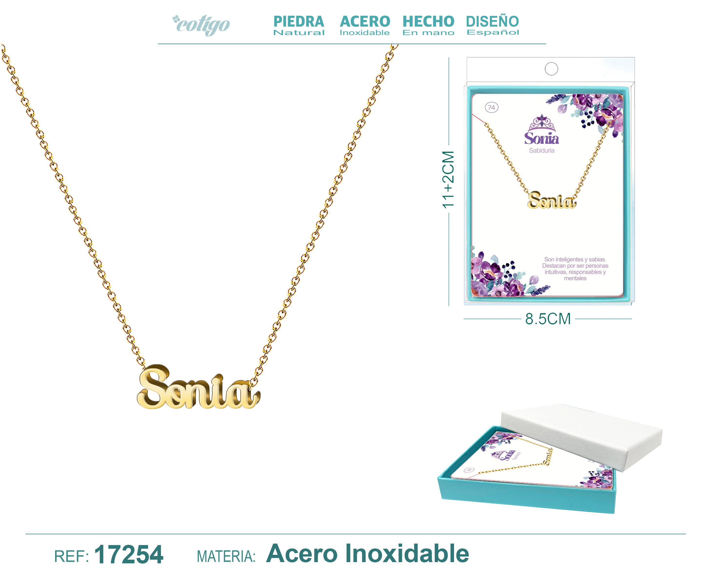Collar Nombre Sonia Acerocolor Dorado