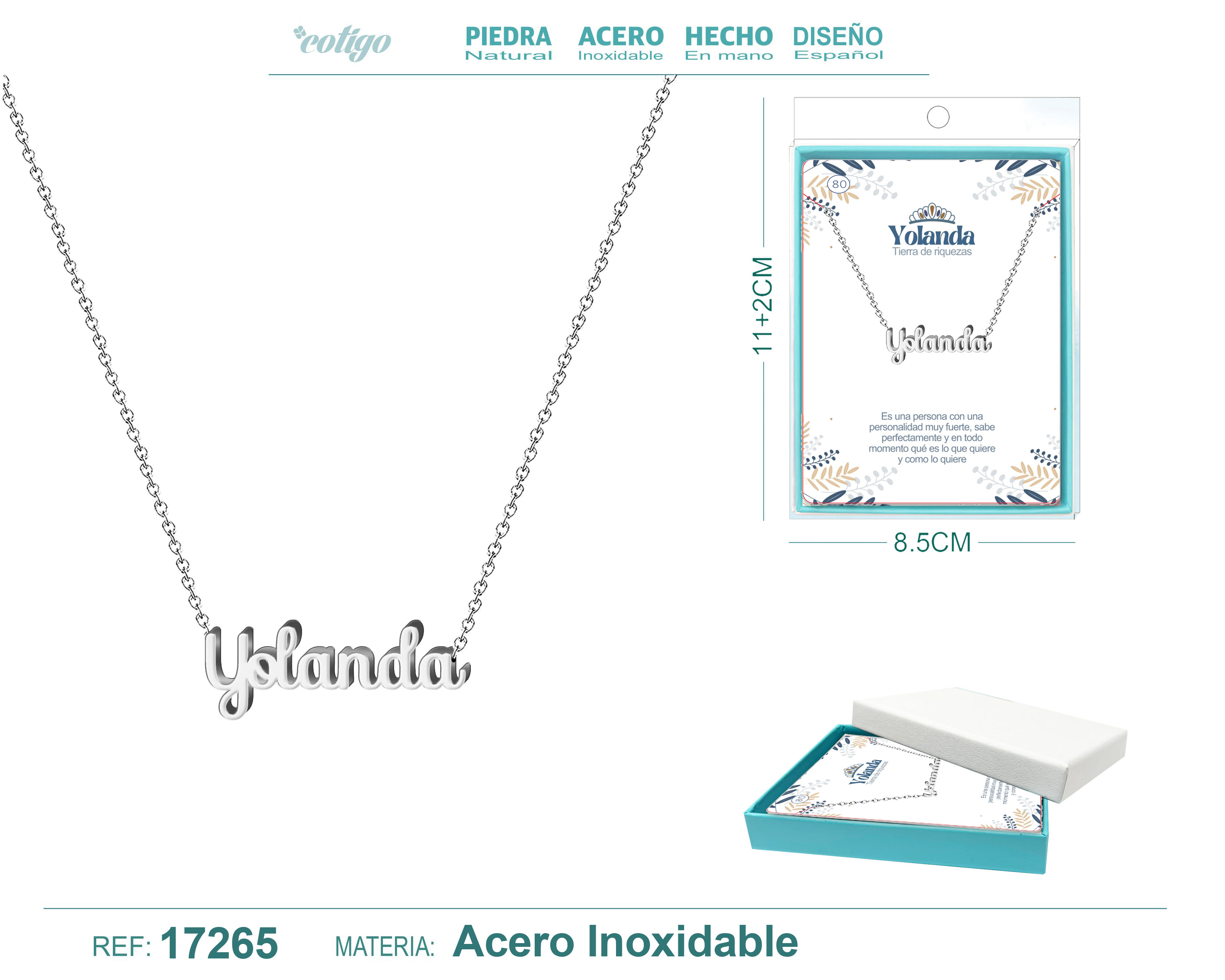 Collar Nombre Yolanda Acerocolor Plateado