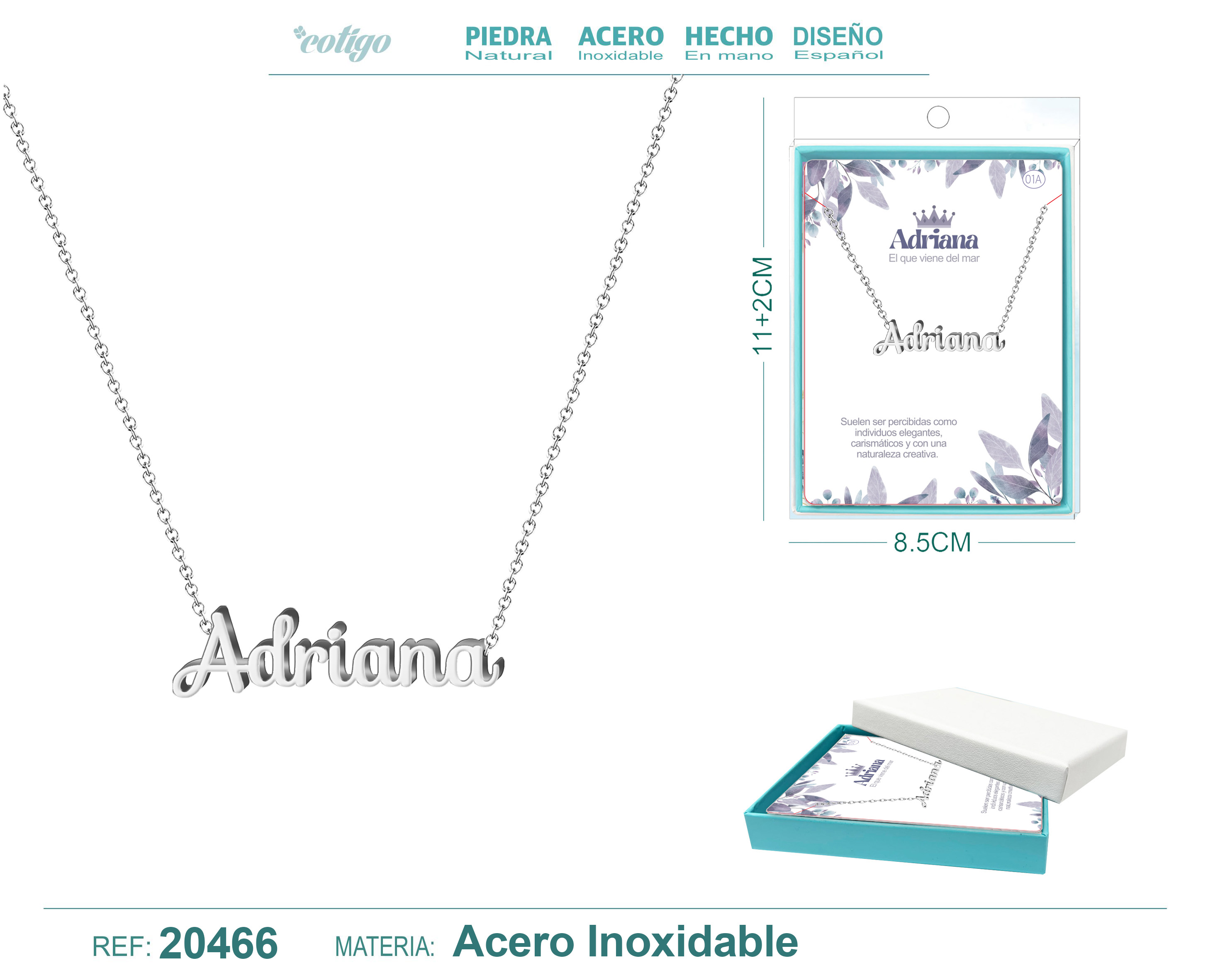 Collar Nombre Adriana Acerocolor Plateado