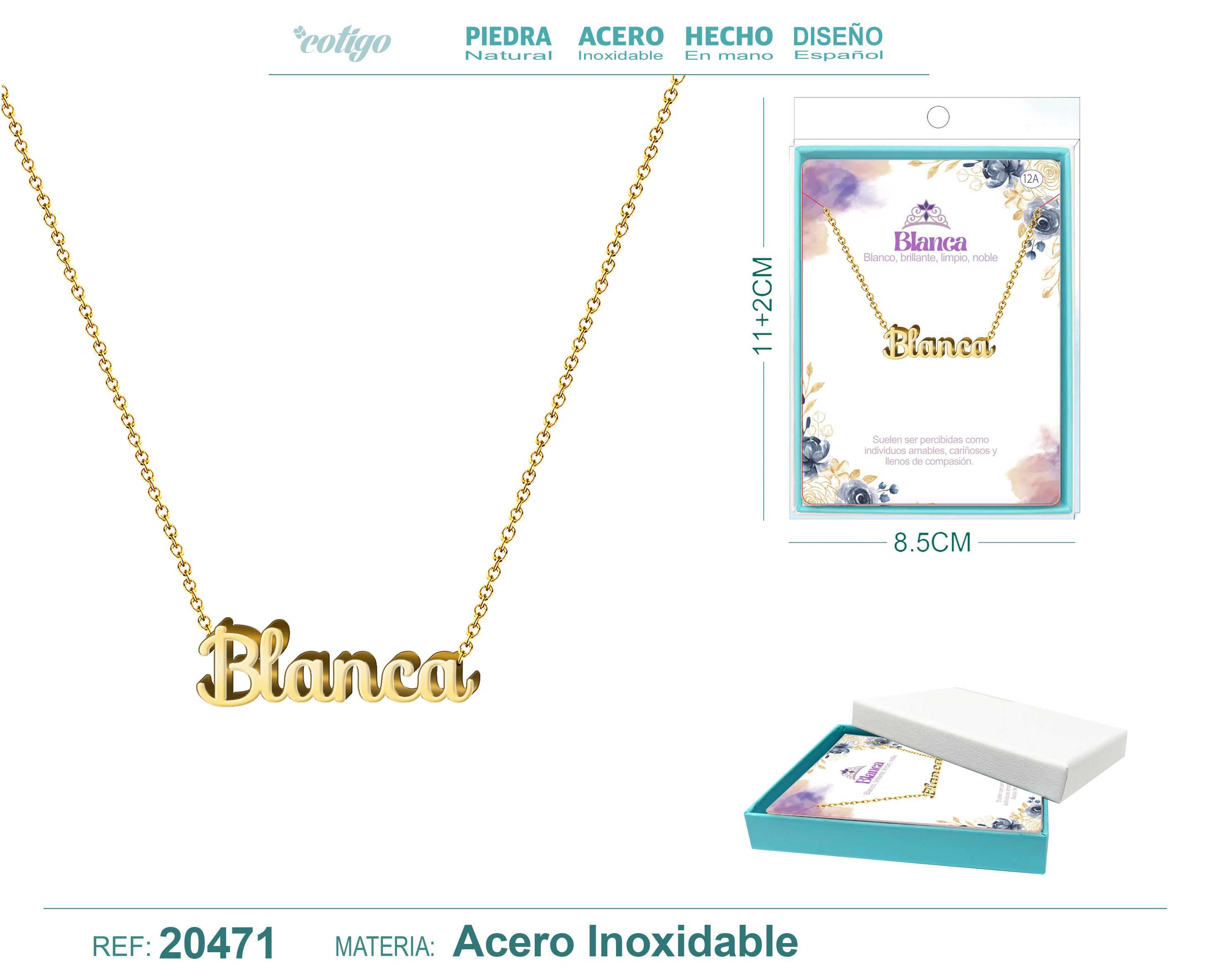 Collar Nombre Blanca Acerocolor Dorado