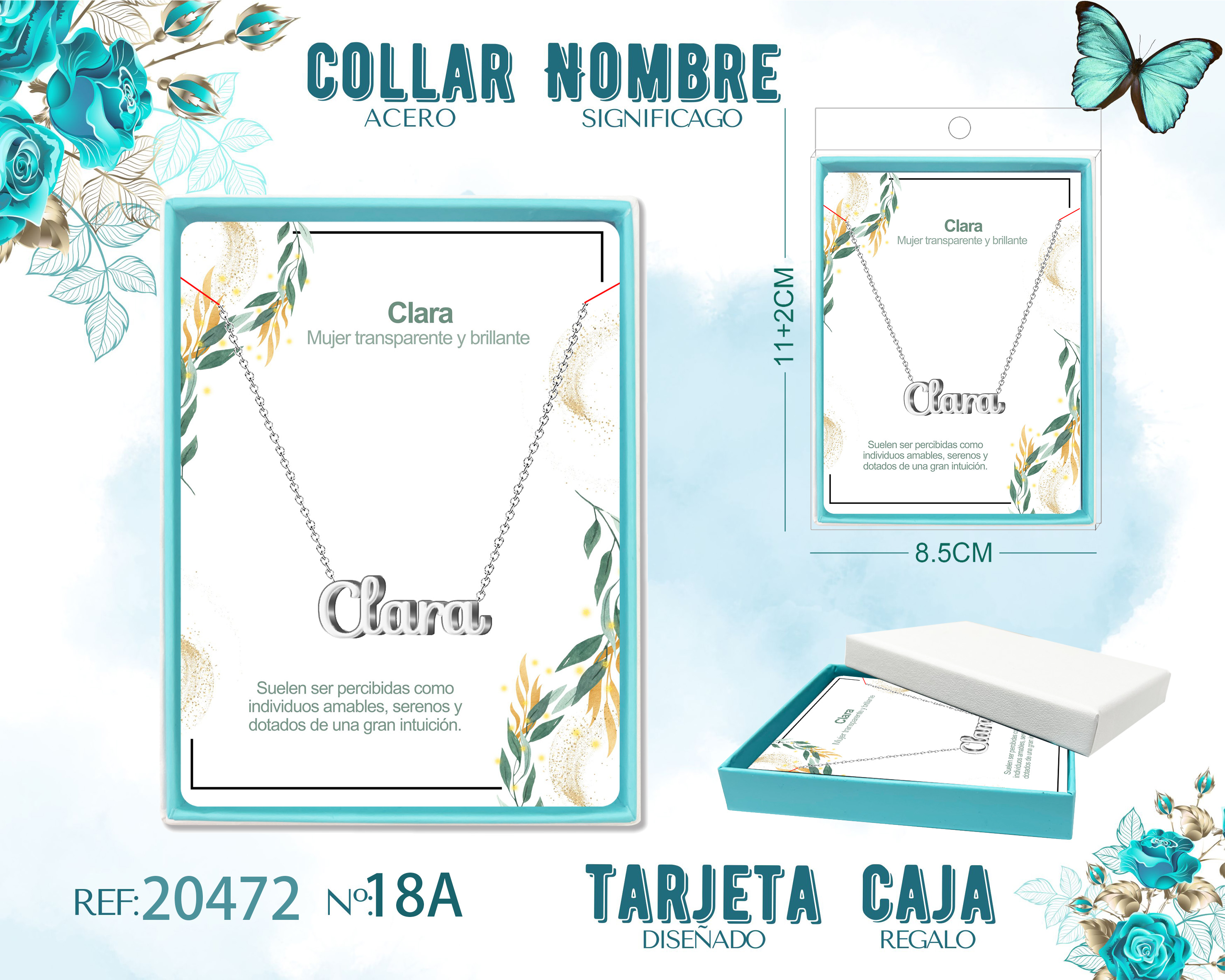 Collar Nombre Clara Acerocolor Plateado