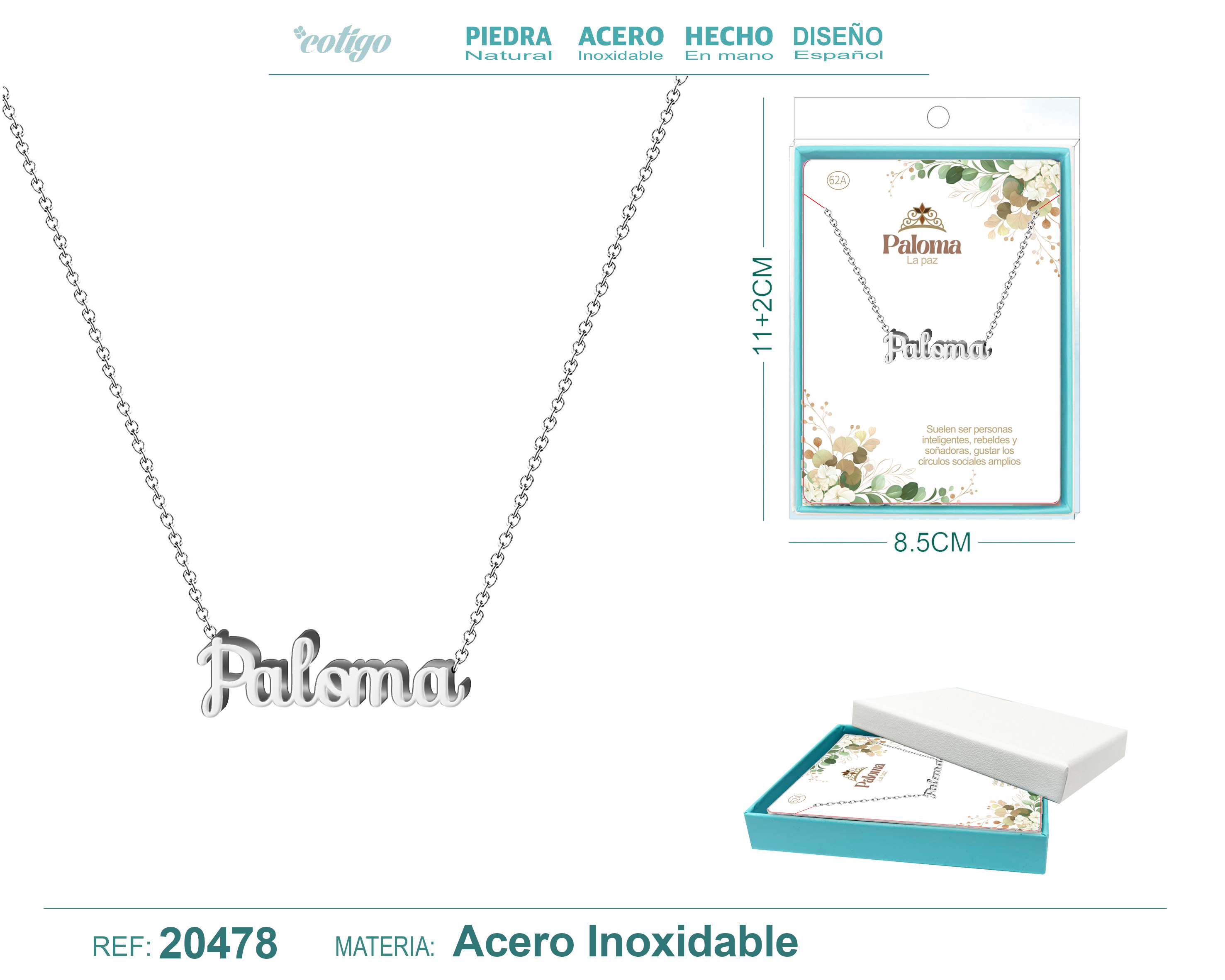 Collar Nombre Paloma Acerocolor Plateado