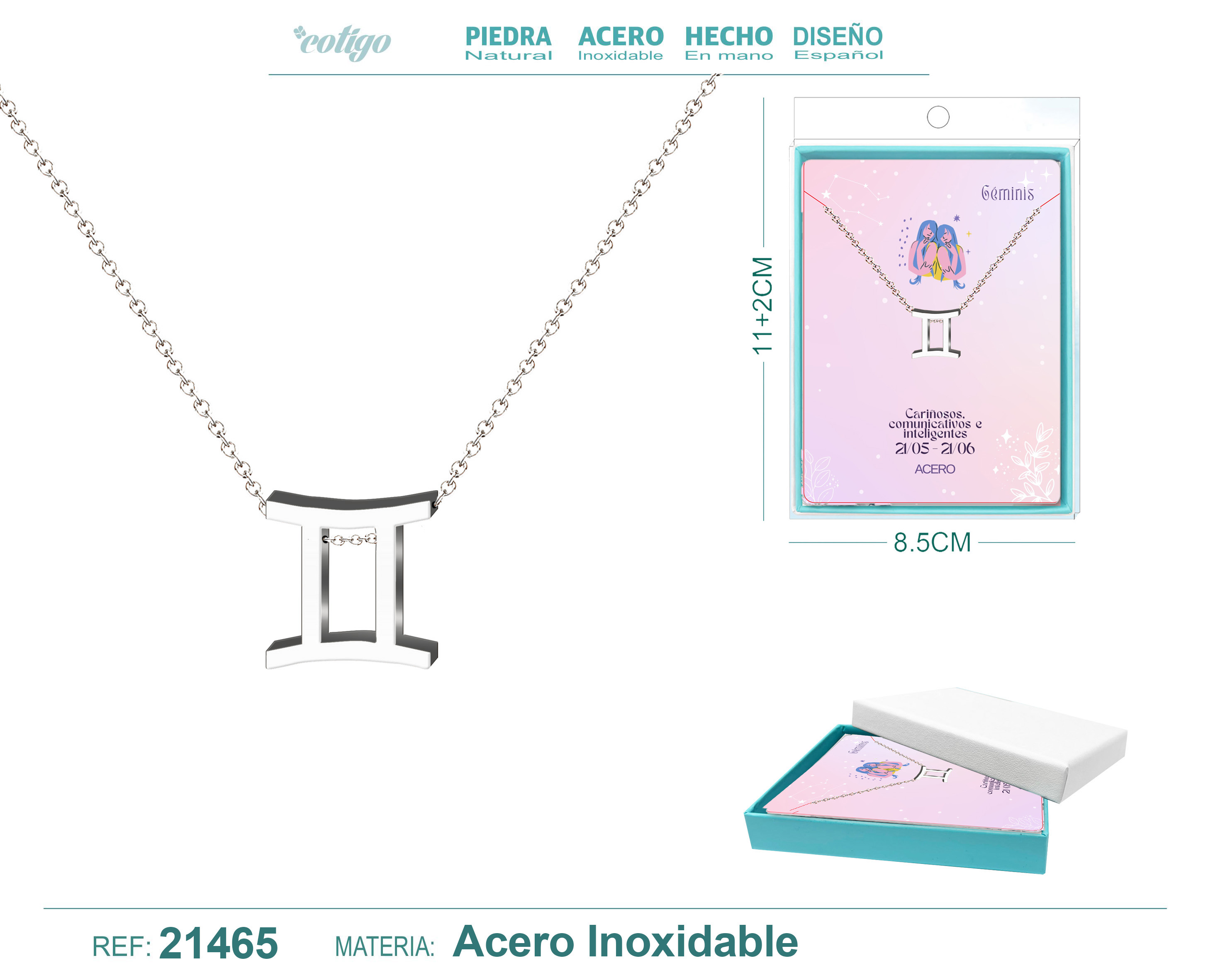 Collar Zodíaco Géminis Acerocolor Plateado