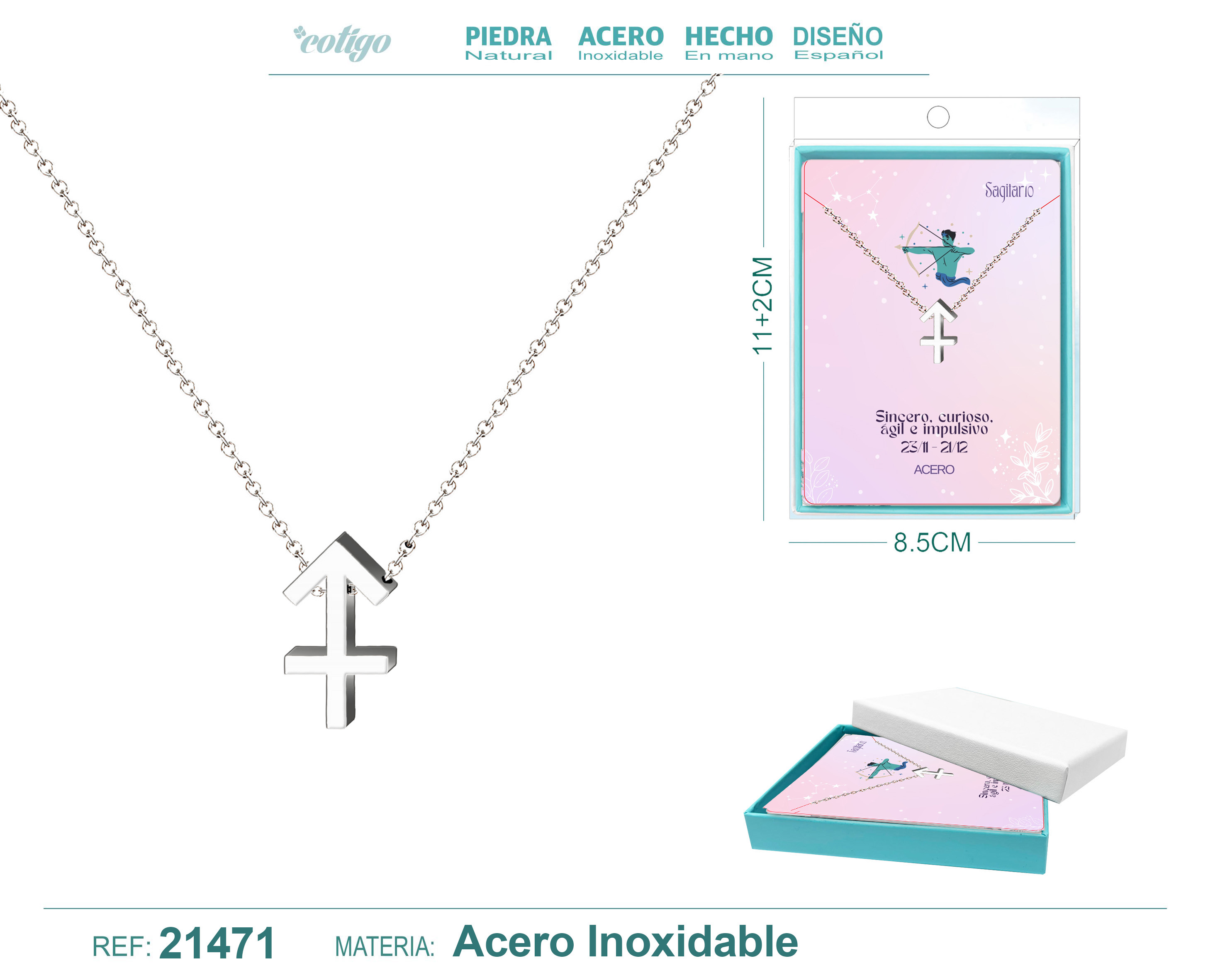 Collar Zodíaco Sagitario Acerocolor Plateado