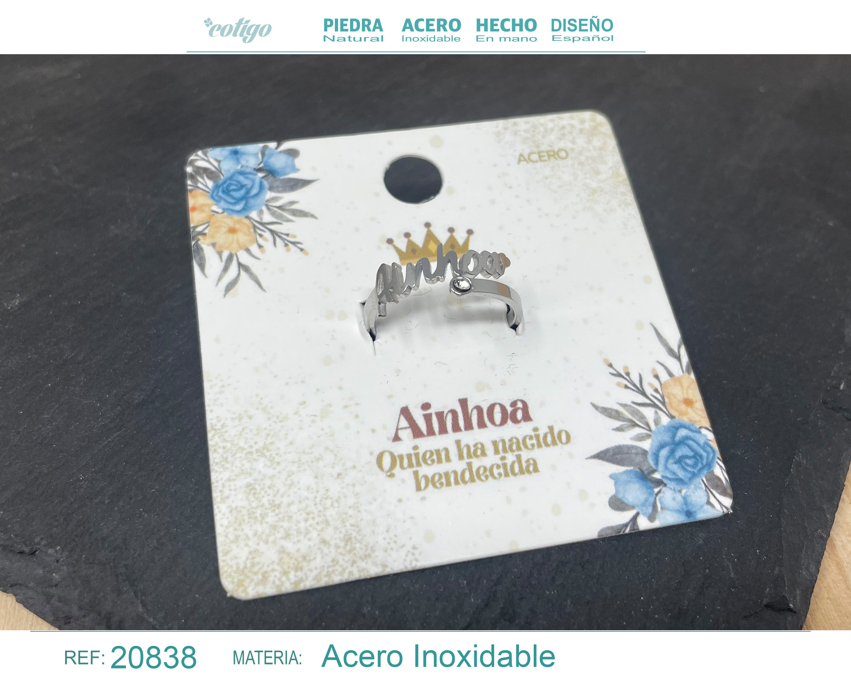 Anillo Nombre Ainhoa Acero Color Plateado