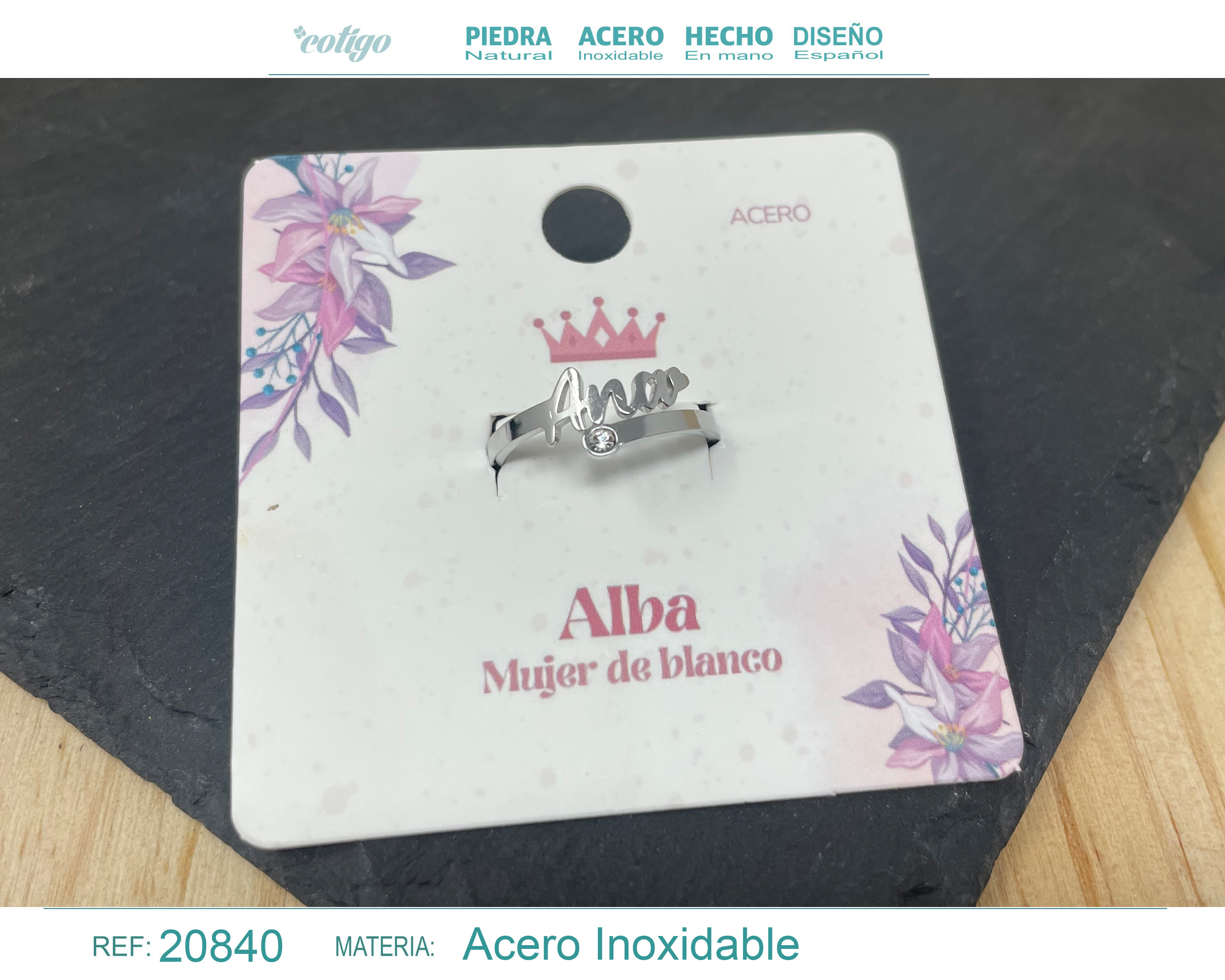 Anillo Nombre Alba Acero Color Plateado