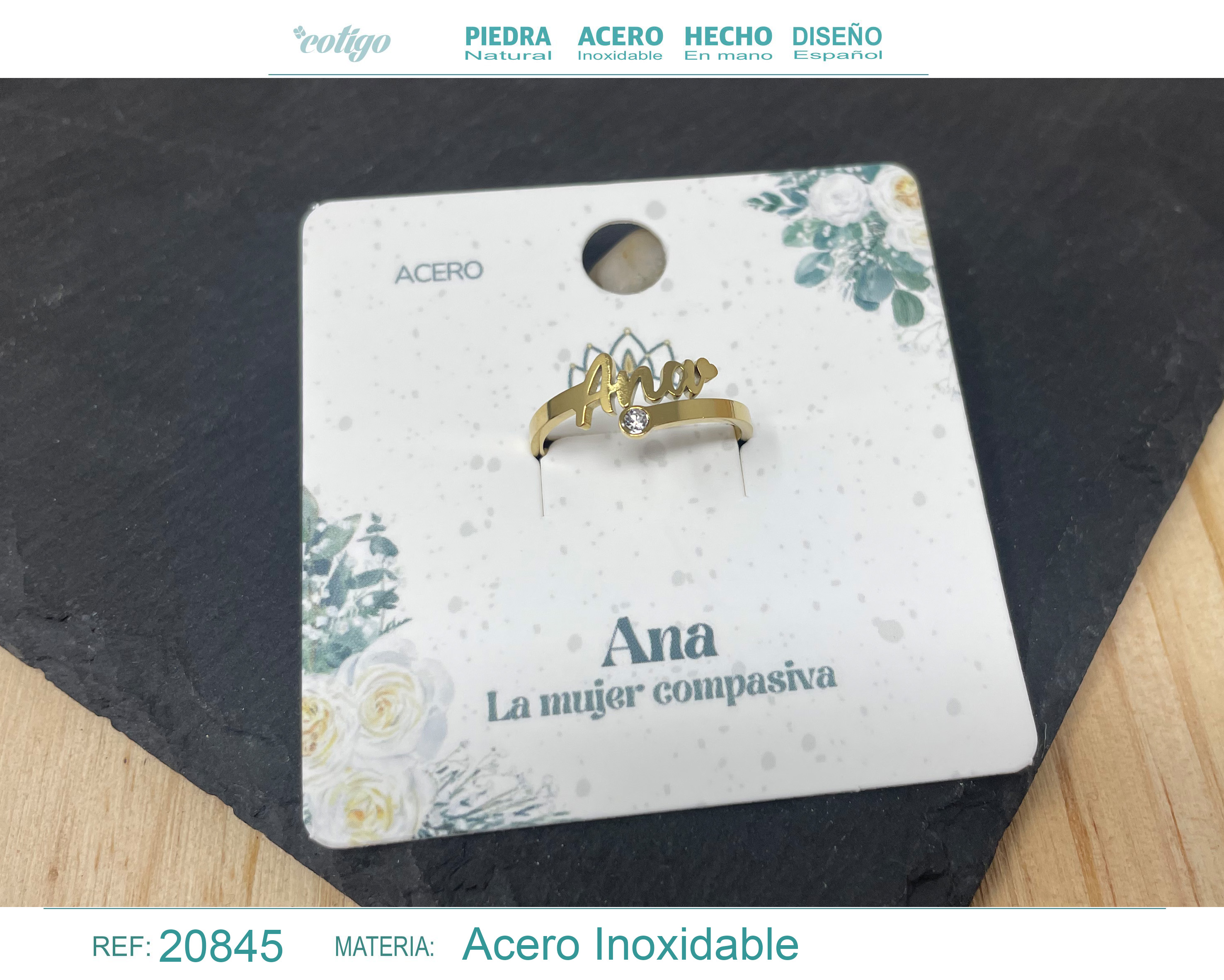 Anillo Nombre Ana Acero Color Dorado