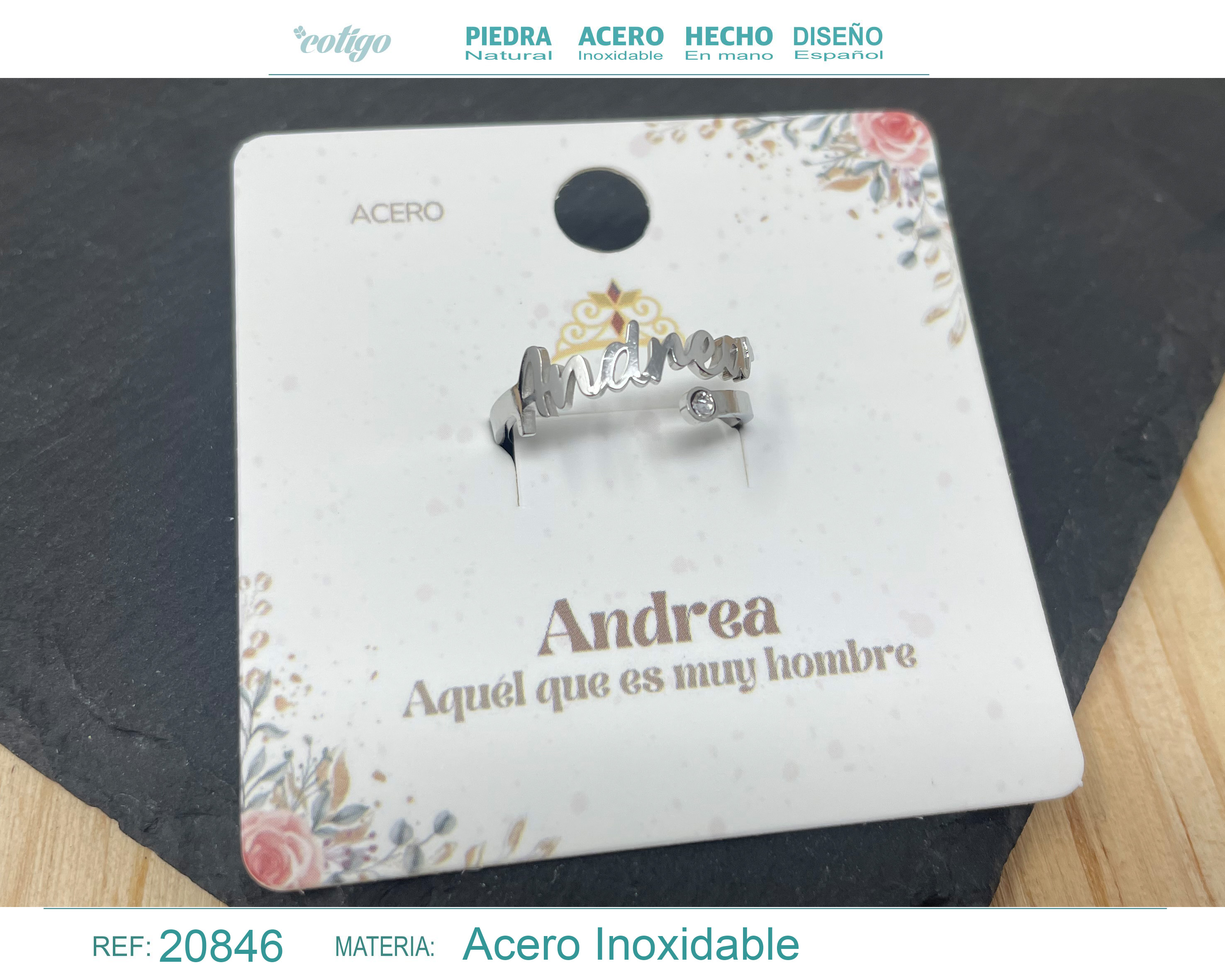 Anillo Nombre Andrea Acero Color Plateado