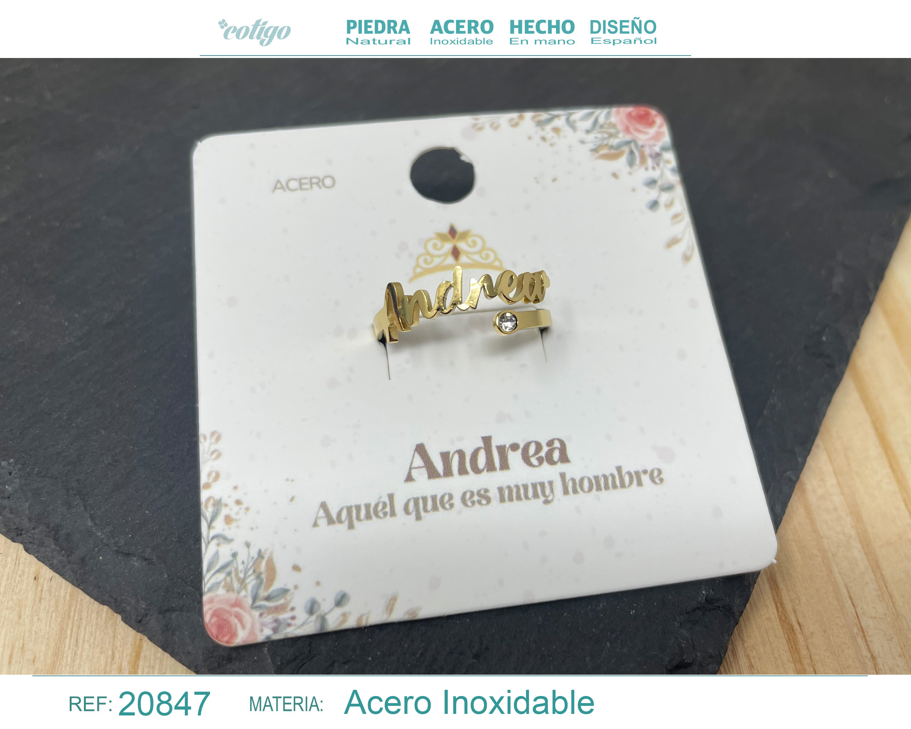Anillo Nombre Andrea Acero Color Dorado