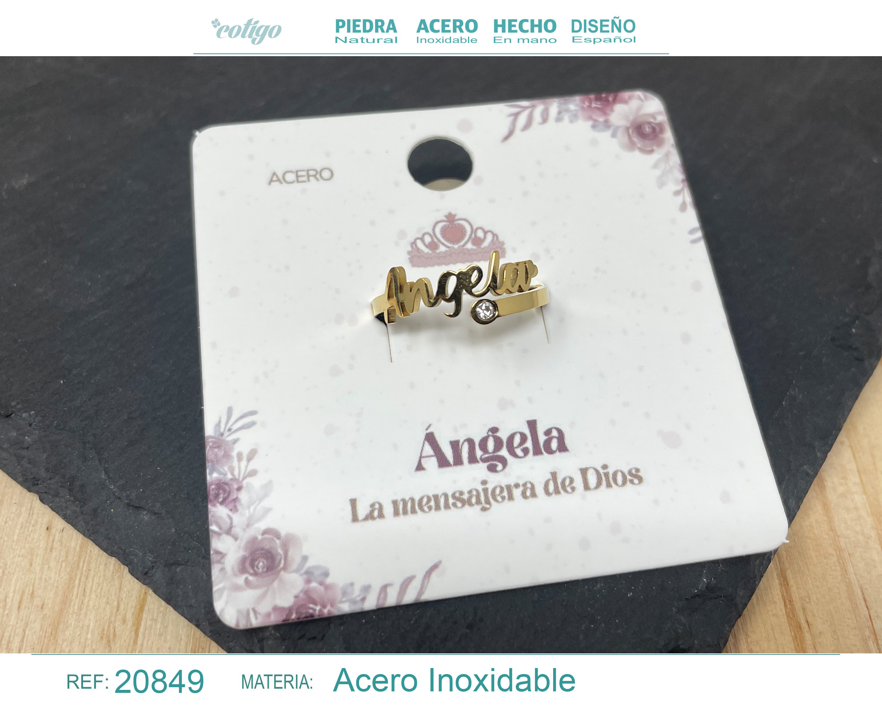 Anillo Nombre Angela Acero Color Dorado