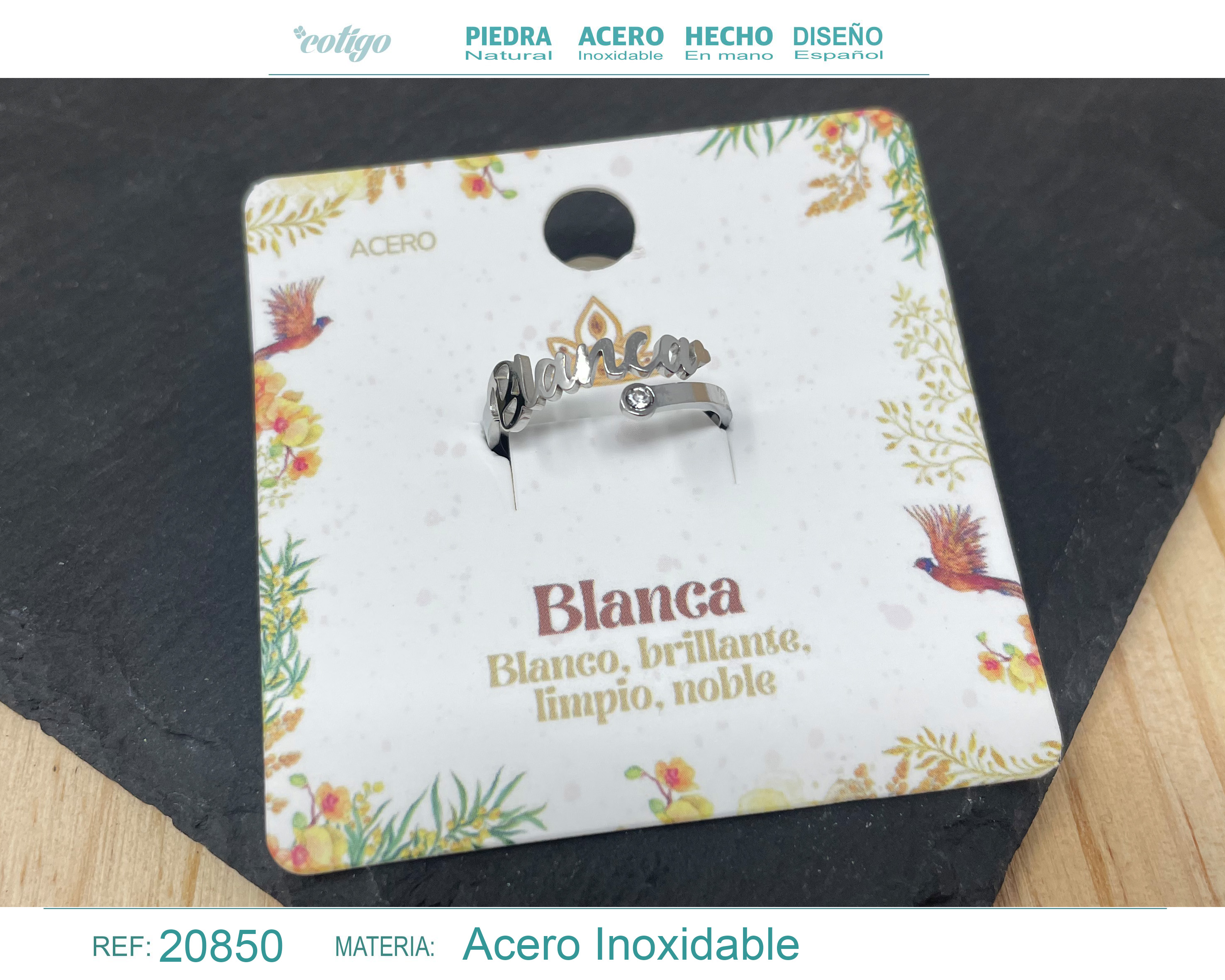 Anillo Nombre Blanca Acero Color Plateado