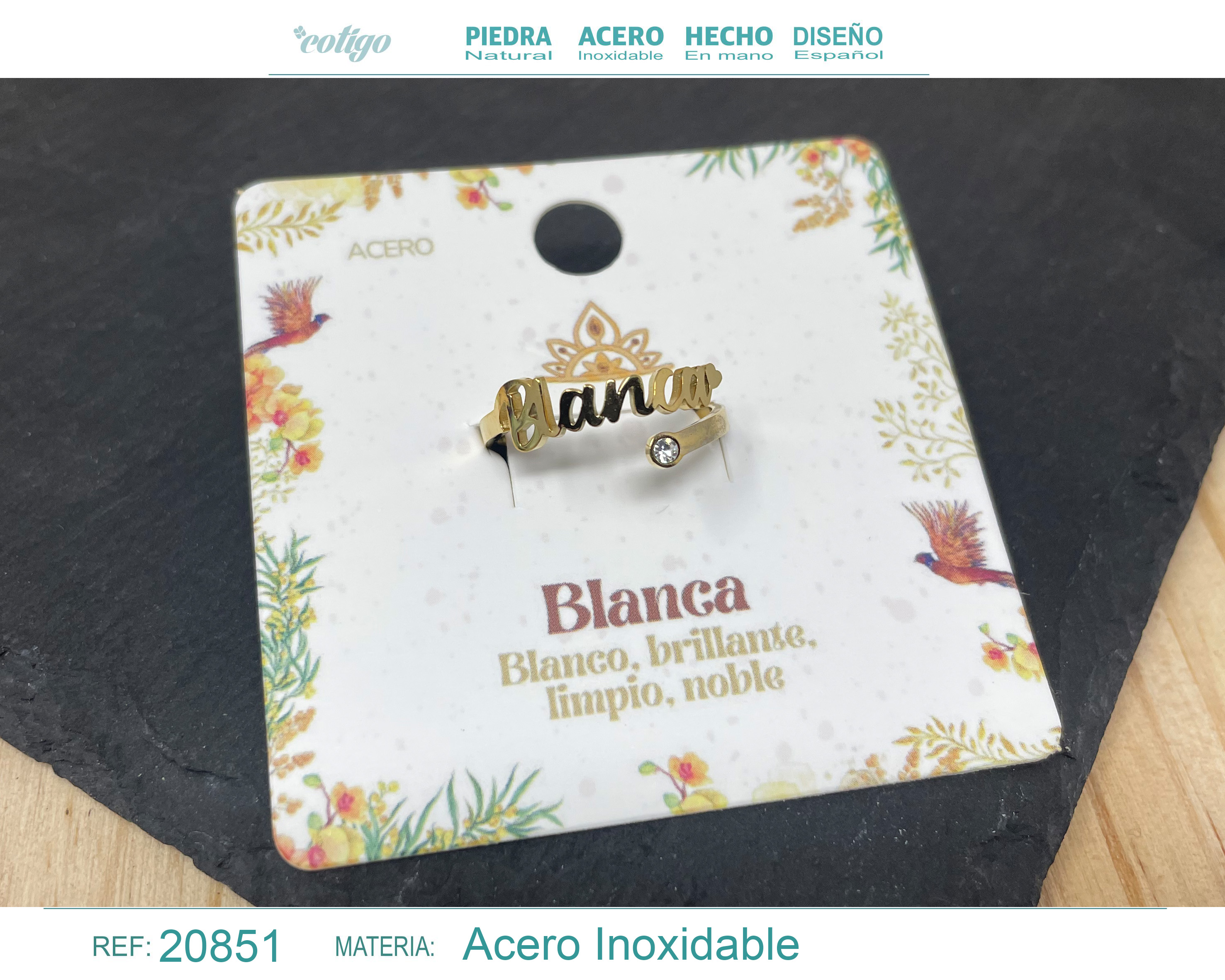 Anillo Nombre Blanca Acero Color Dorado