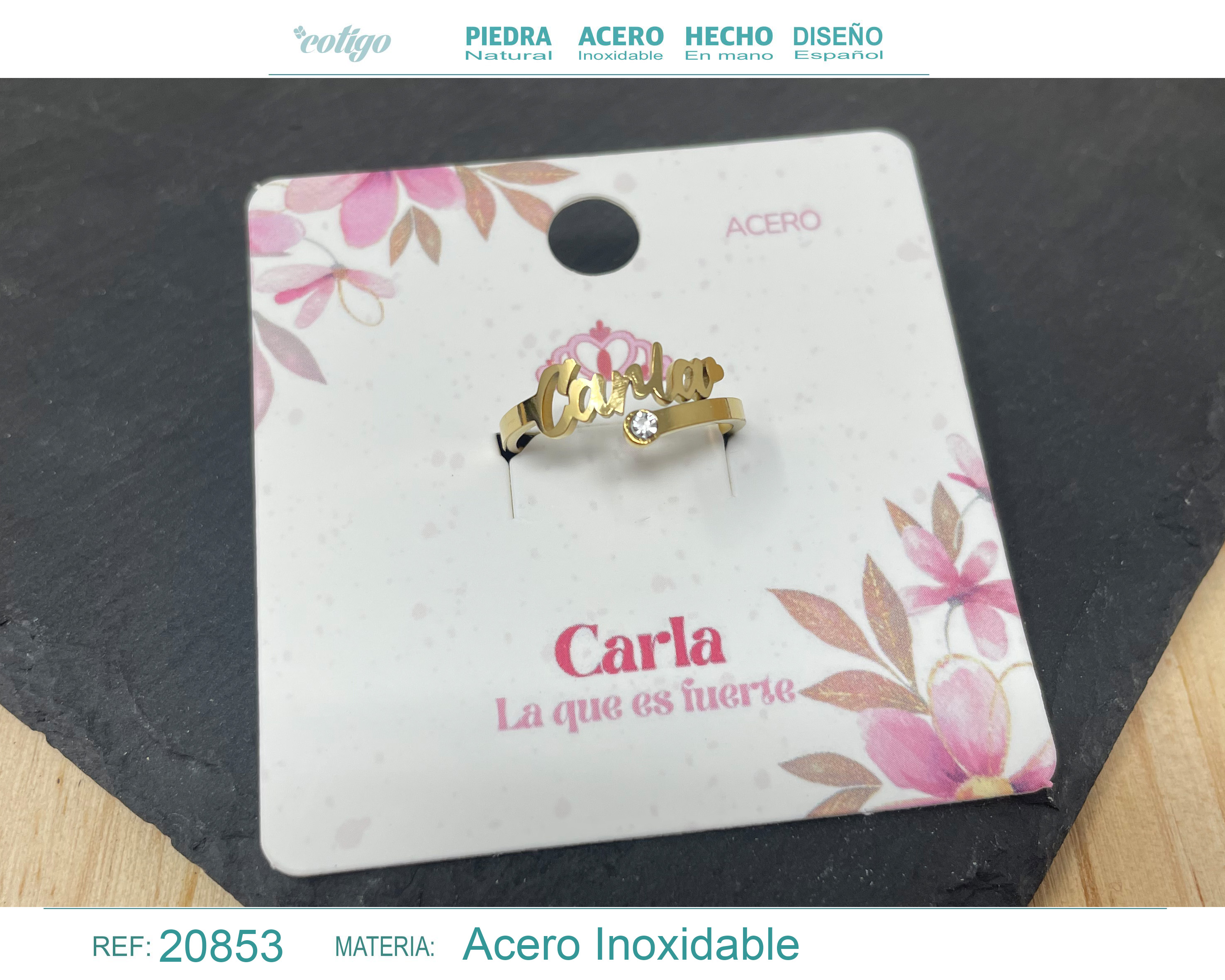 Anillo Nombre Carla Acero Color Dorado