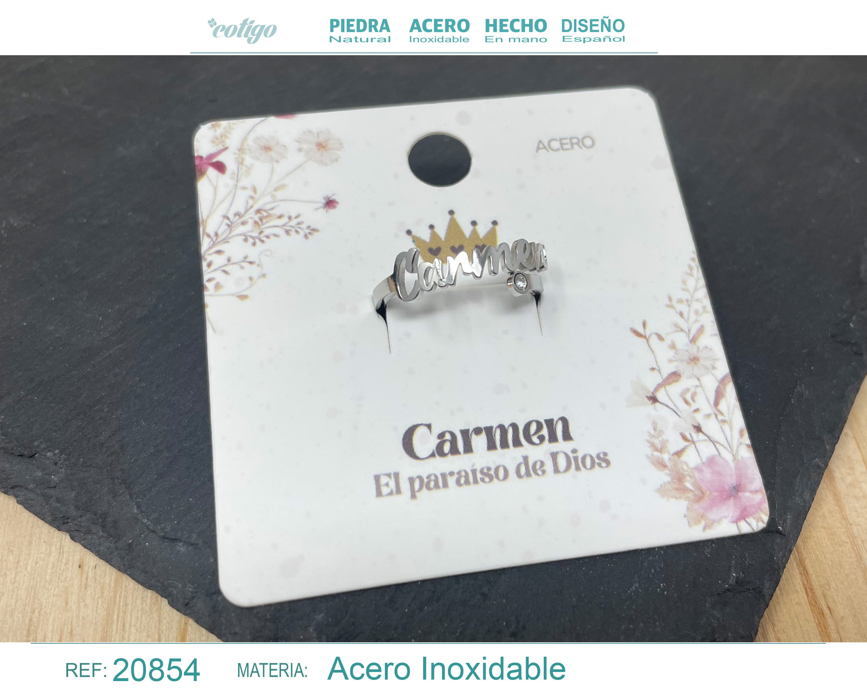 Anillo Nombre Carmen Acero Color Plateado
