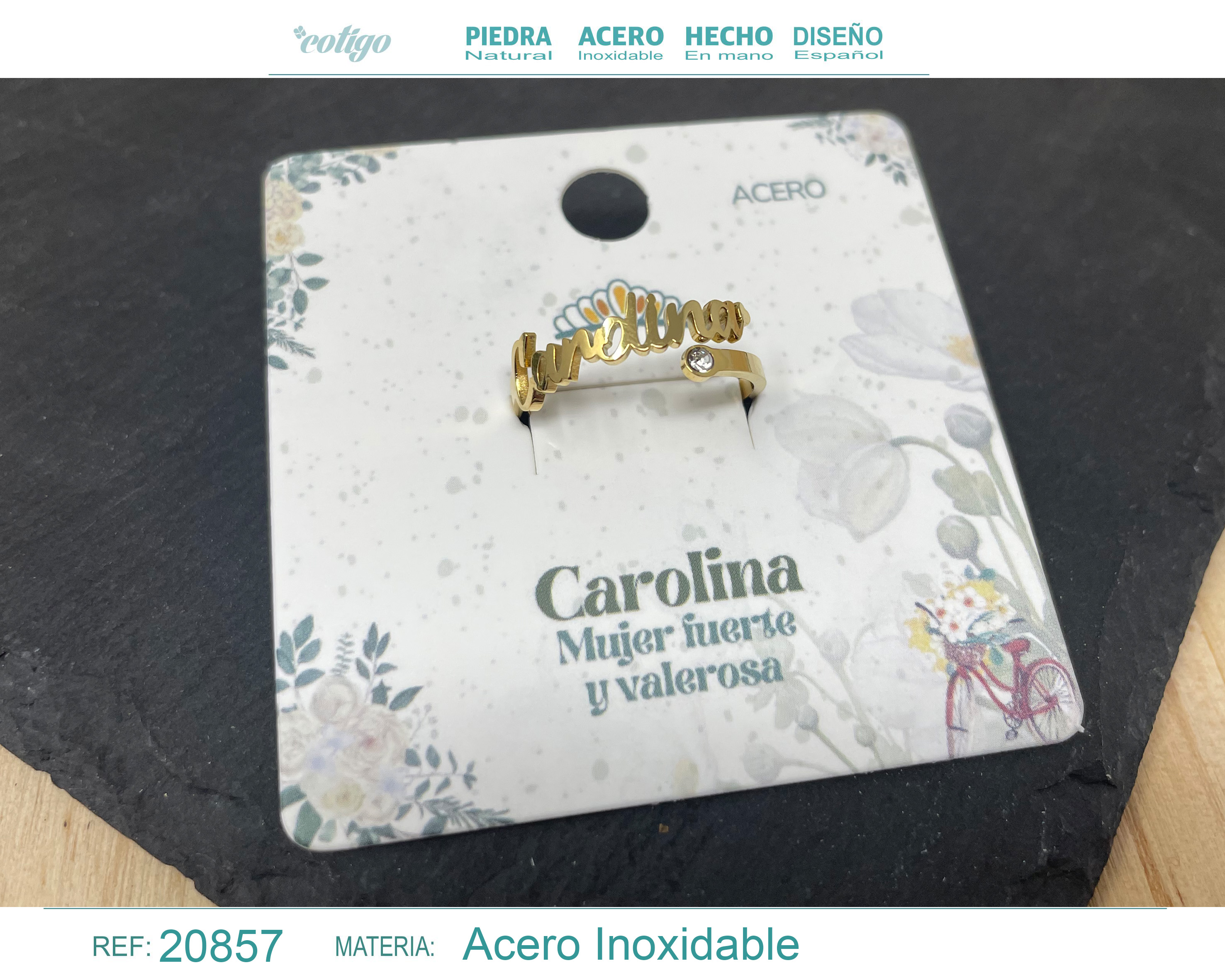 Anillo Nombre Carolina Acero Color Dorado