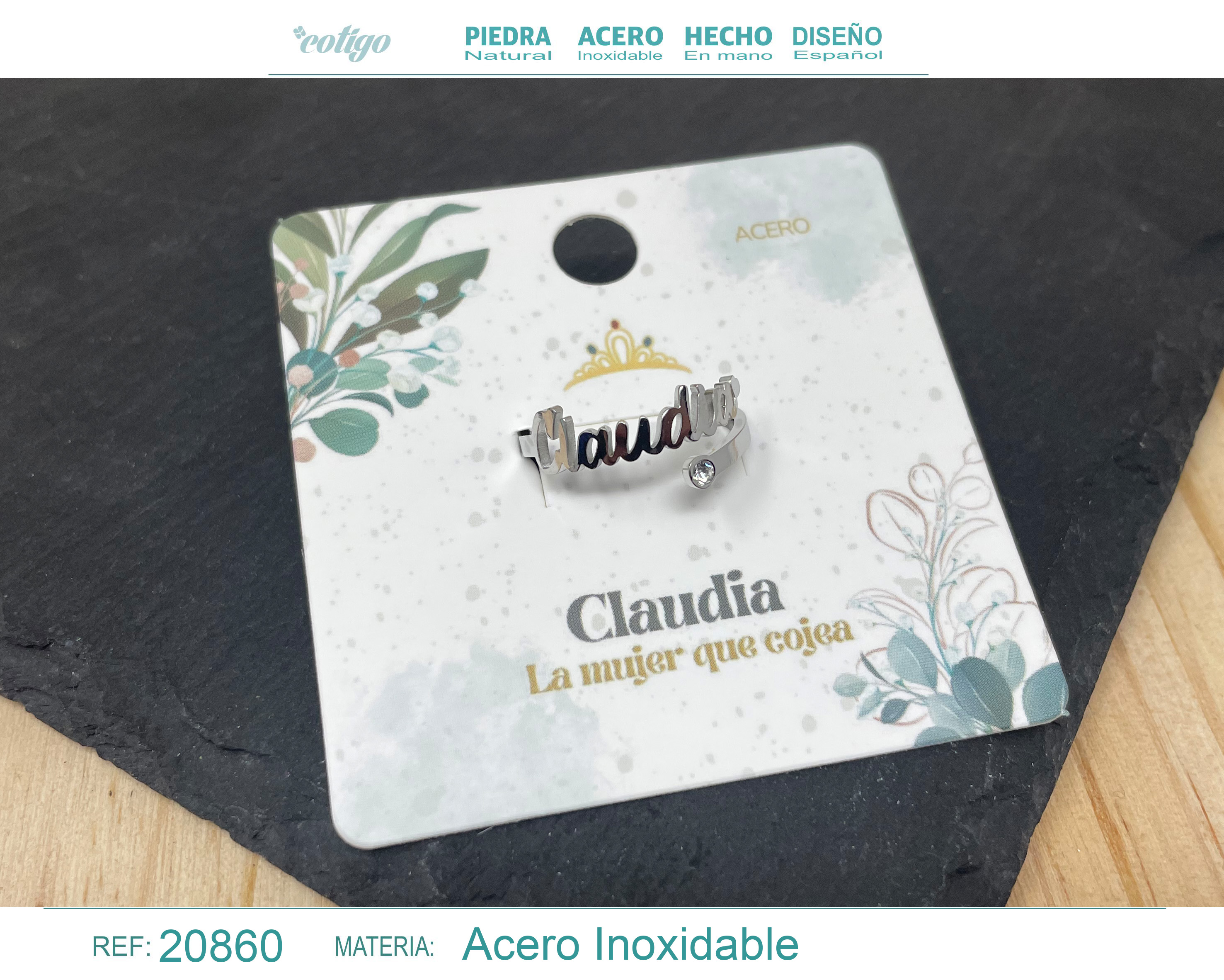 Anillo Nombre Claudia Acero Color Plateado
