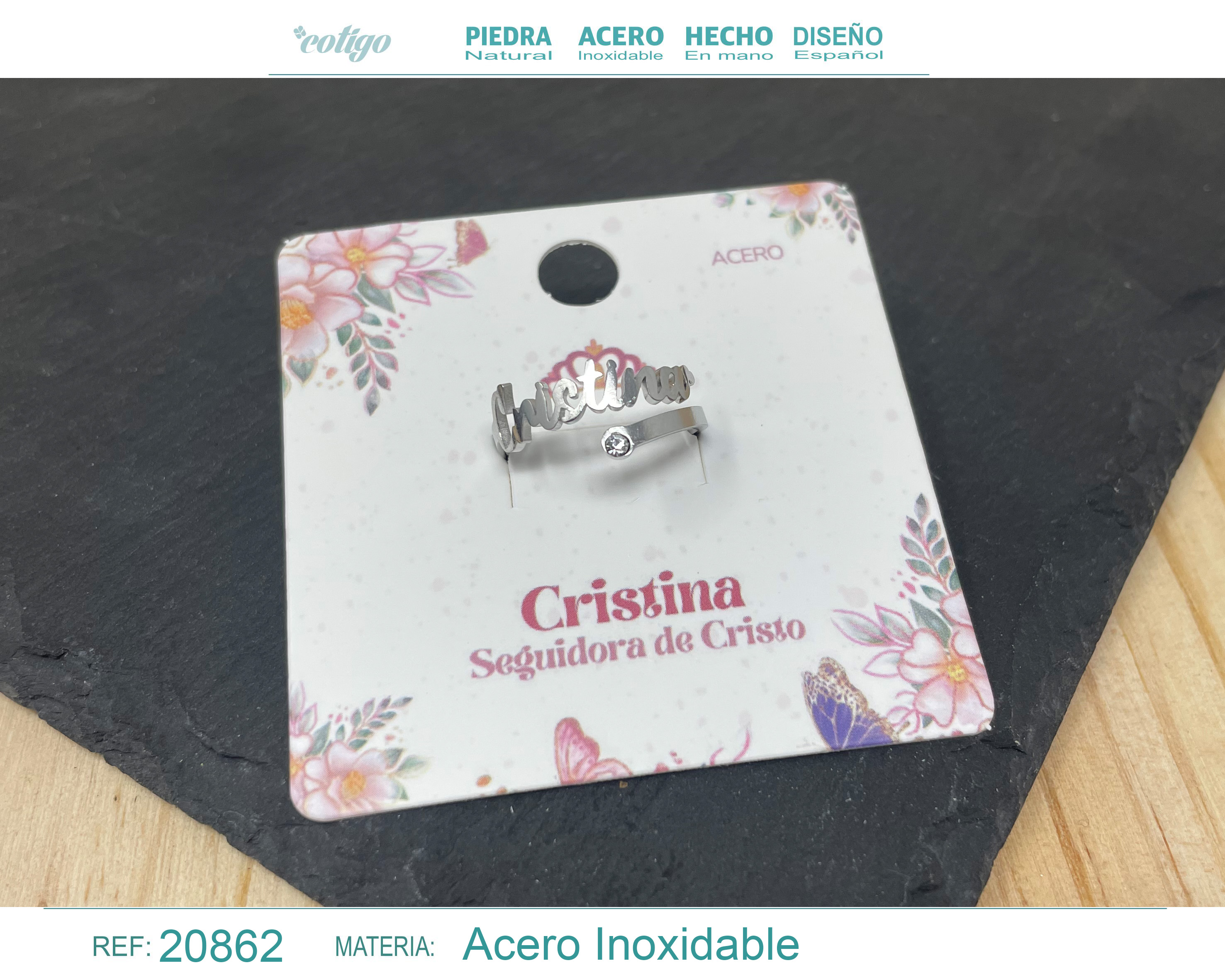 Anillo Nombre Cristina Acero Color Plateado