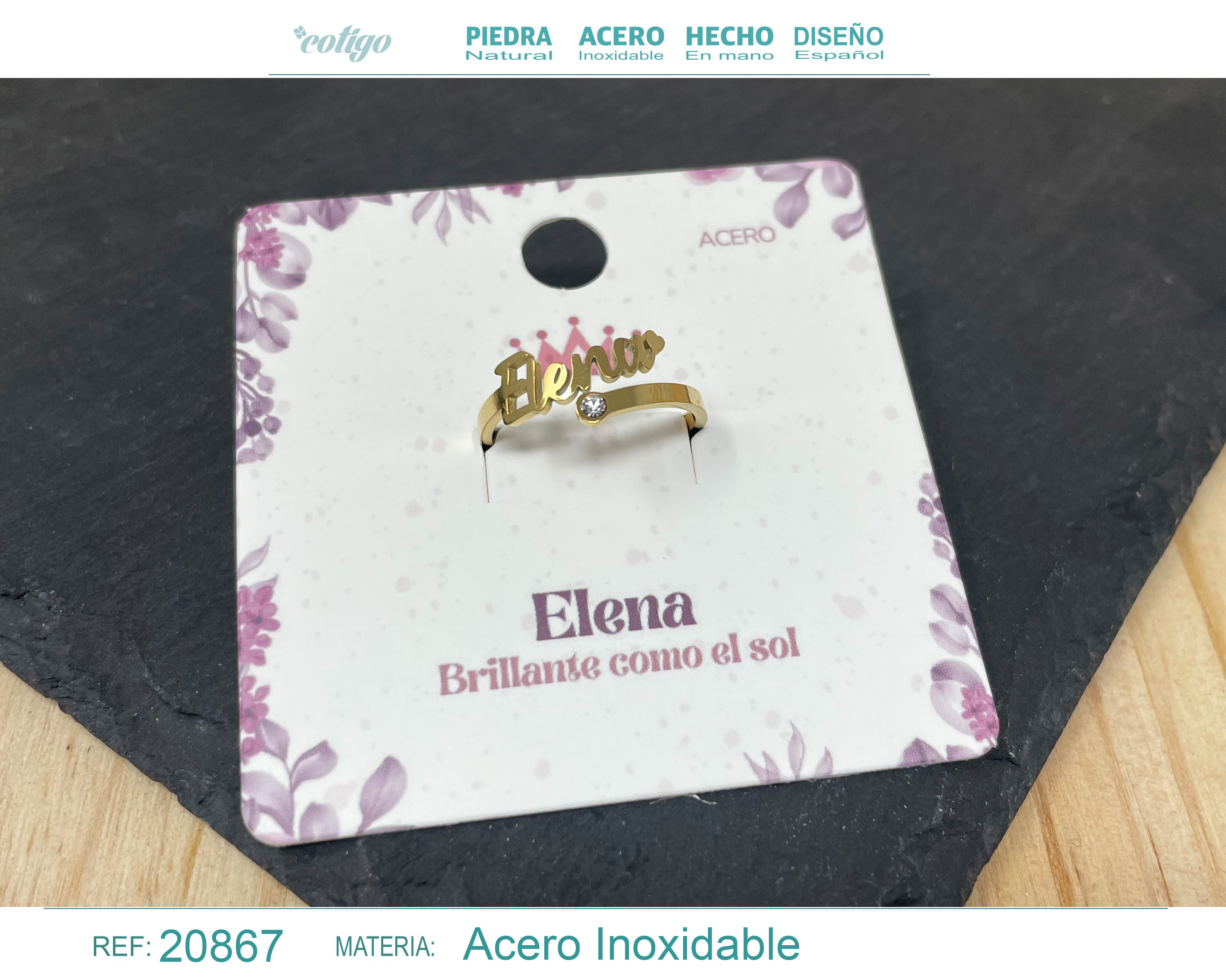 Anillo Nombre Elena Acero Color Dorado